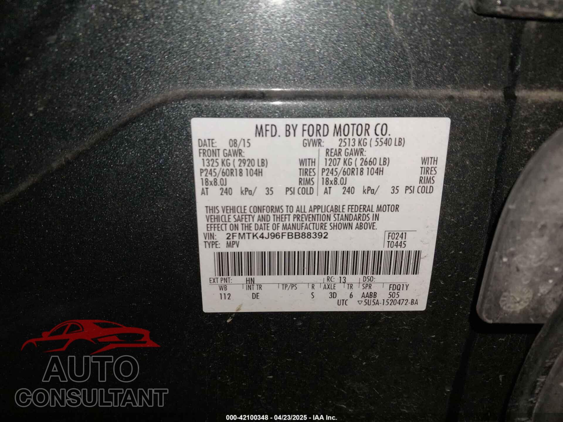 FORD EDGE 2015 - 2FMTK4J96FBB88392