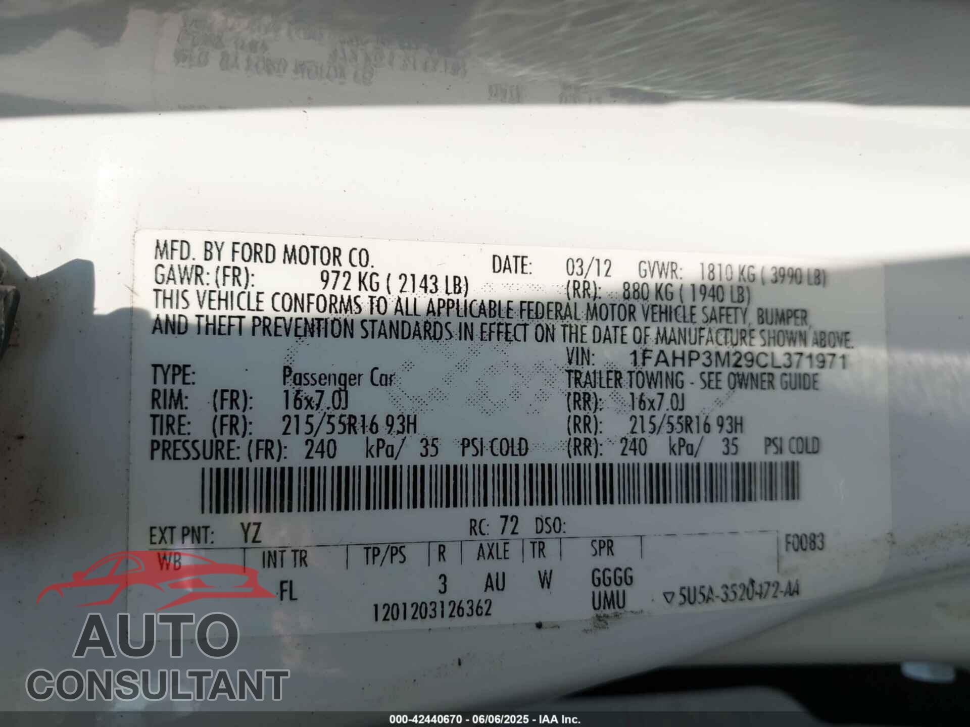 FORD FOCUS 2012 - 1FAHP3M29CL371971