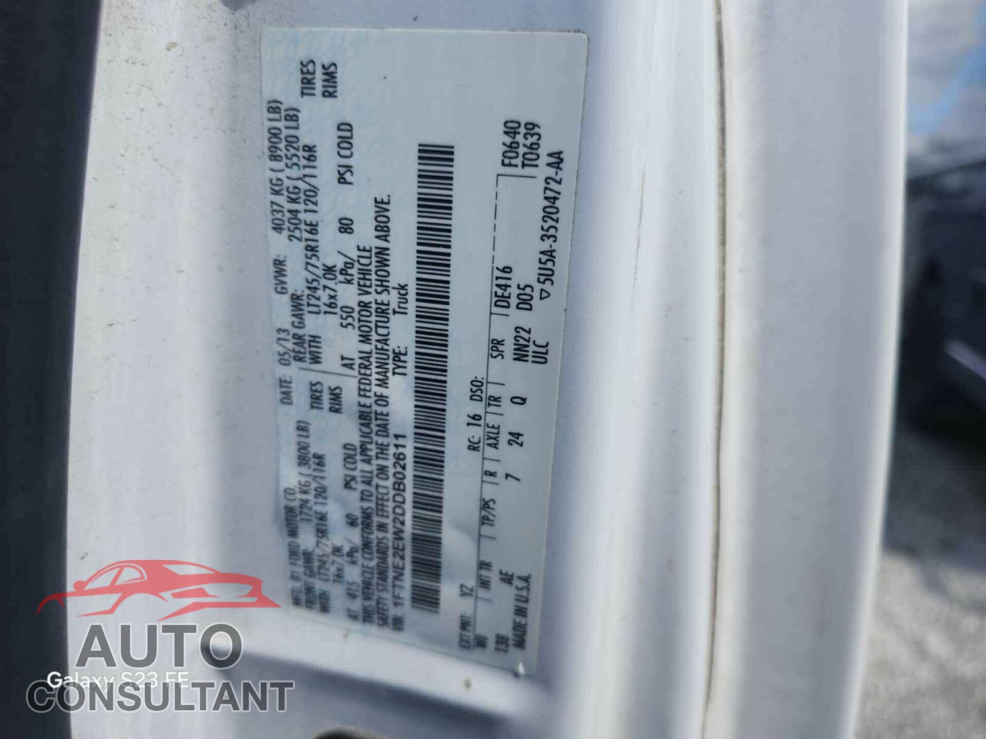 FORD ECONOLINE 2013 - 1FTNE2EW2DDB02611