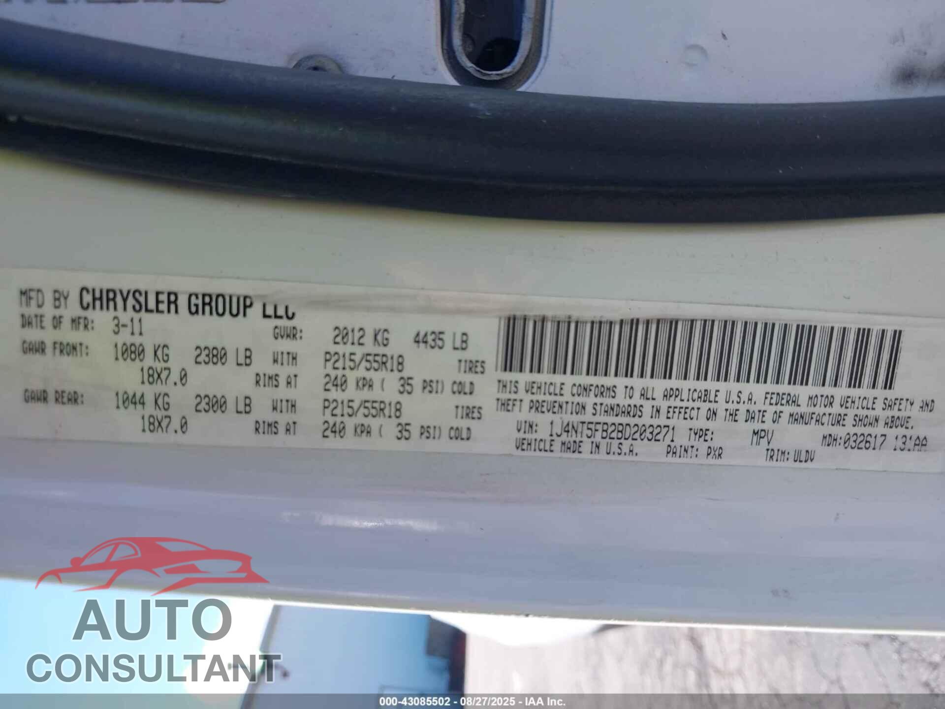 JEEP COMPASS 2011 - 1J4NT5FB2BD203271