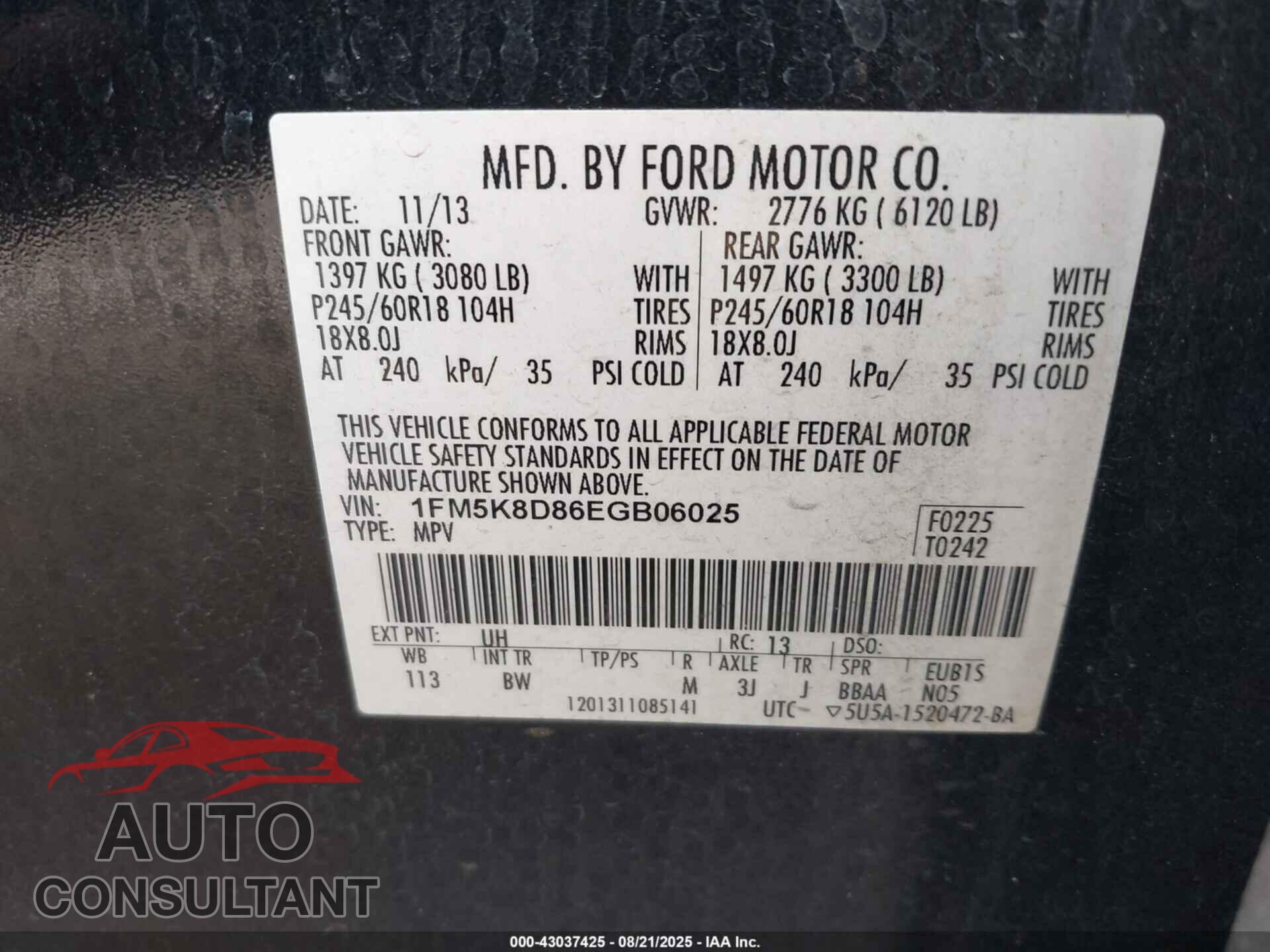 FORD EXPLORER 2014 - 1FM5K8D86EGB06025