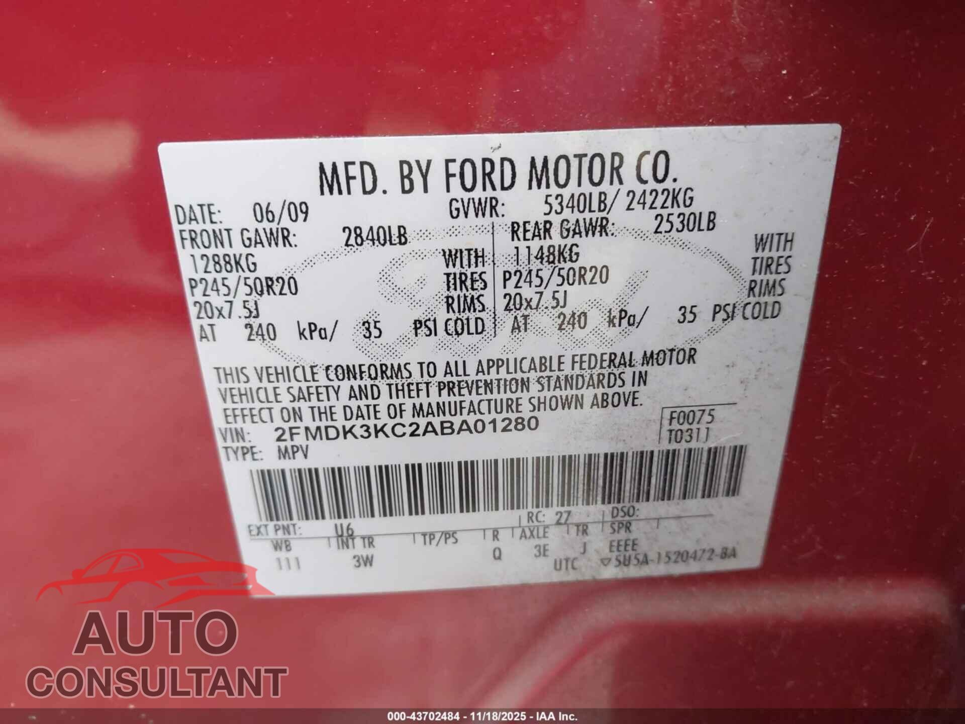 FORD EDGE 2010 - 2FMDK3KC2ABA01280