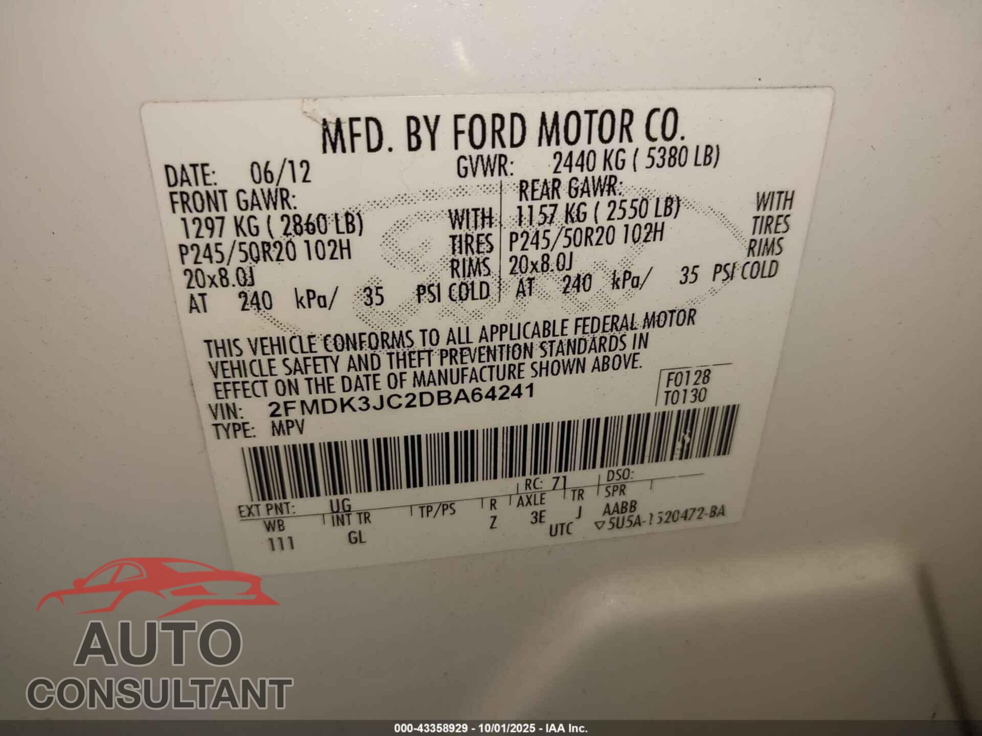 FORD EDGE 2013 - 2FMDK3JC2DBA64241