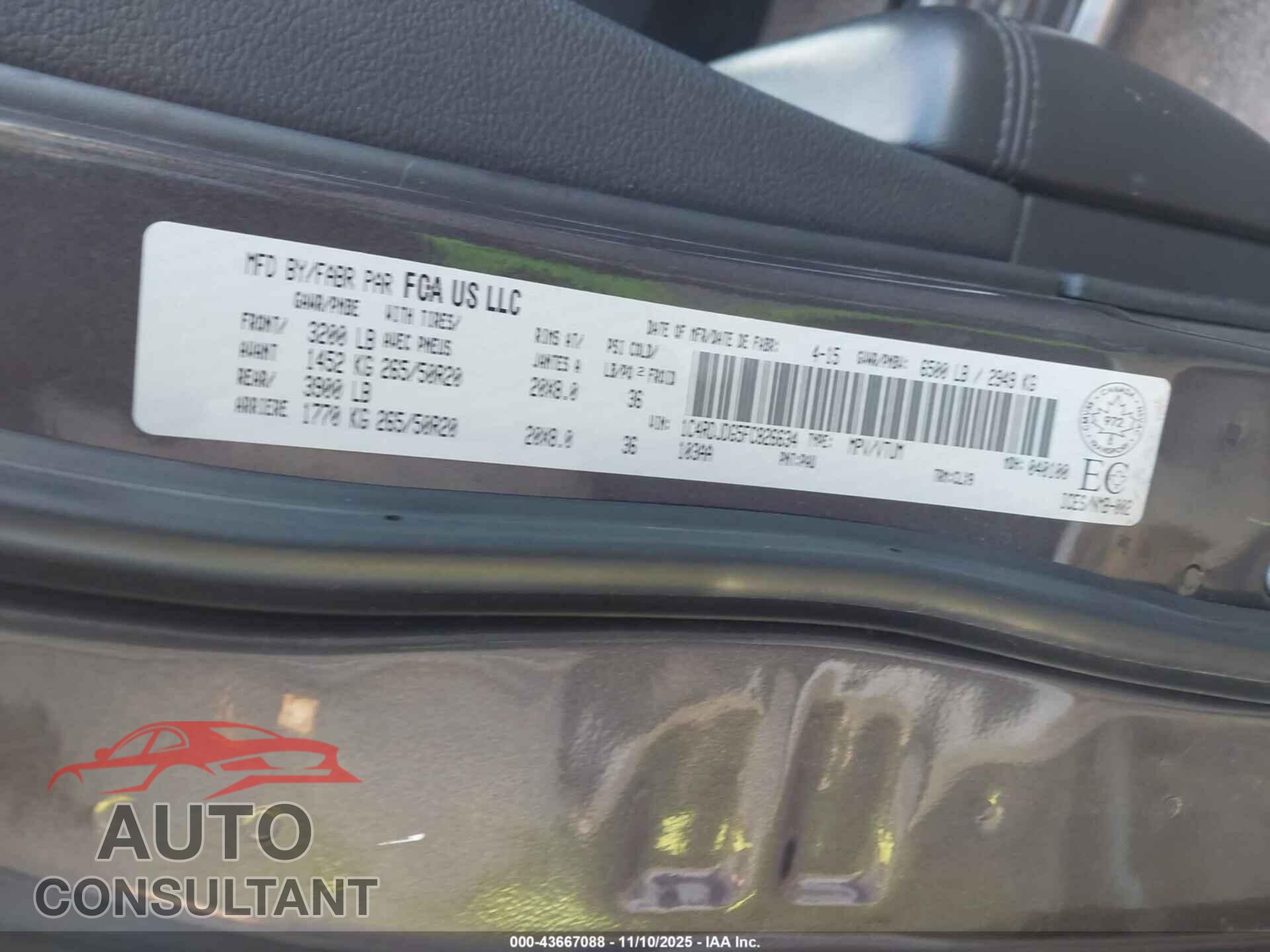 DODGE DURANGO 2015 - 1C4RDJDG5FC826634