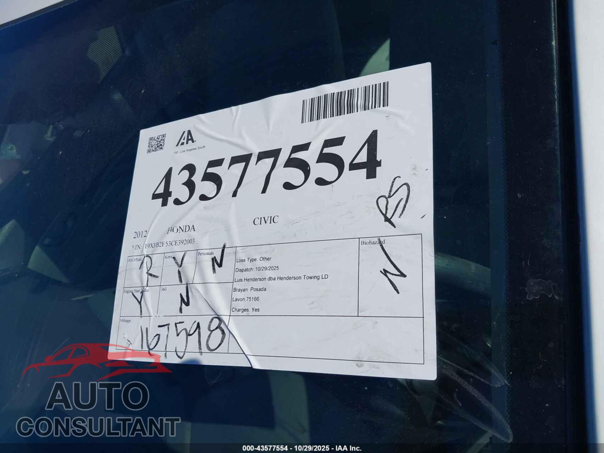 HONDA CIVIC 2012 - 19XFB2F53CE392003
