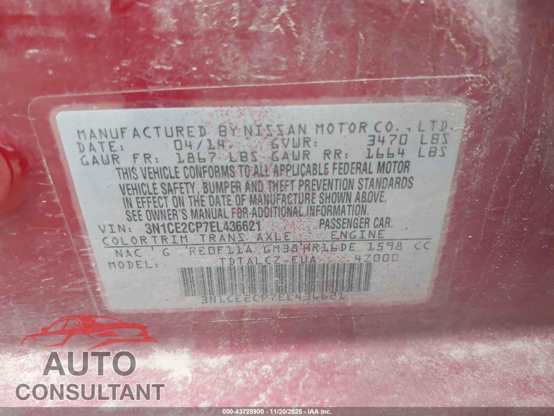 NISSAN VERSA NOTE 2014 - 3N1CE2CP7EL436621