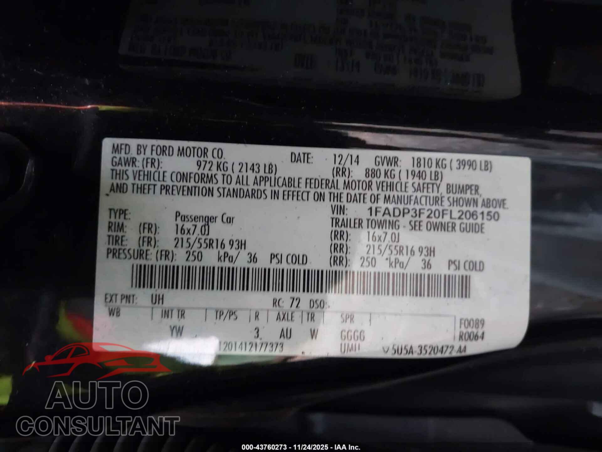FORD FOCUS 2015 - 1FADP3F20FL206150