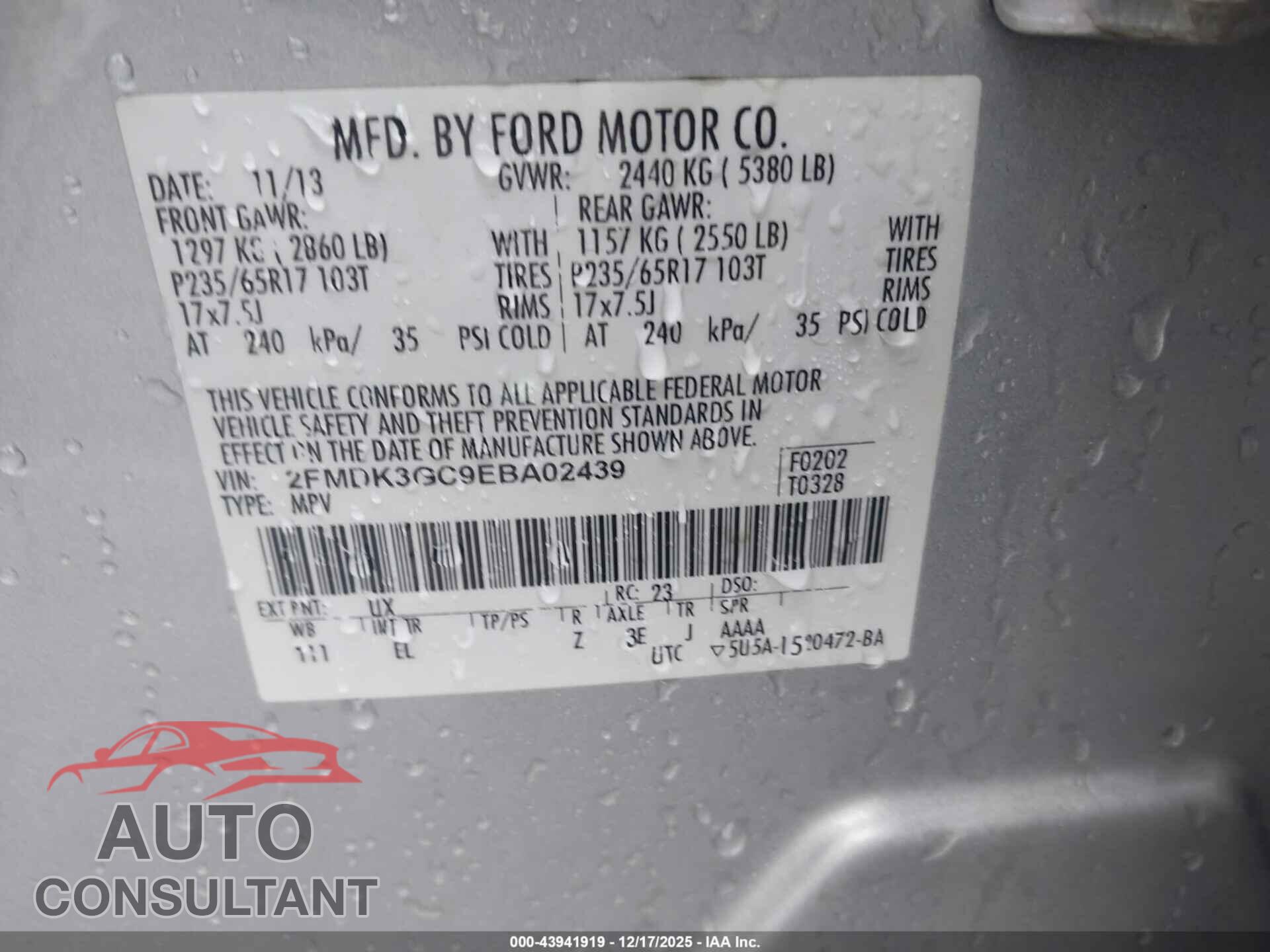 FORD EDGE 2014 - 2FMDK3GC9EBA02439