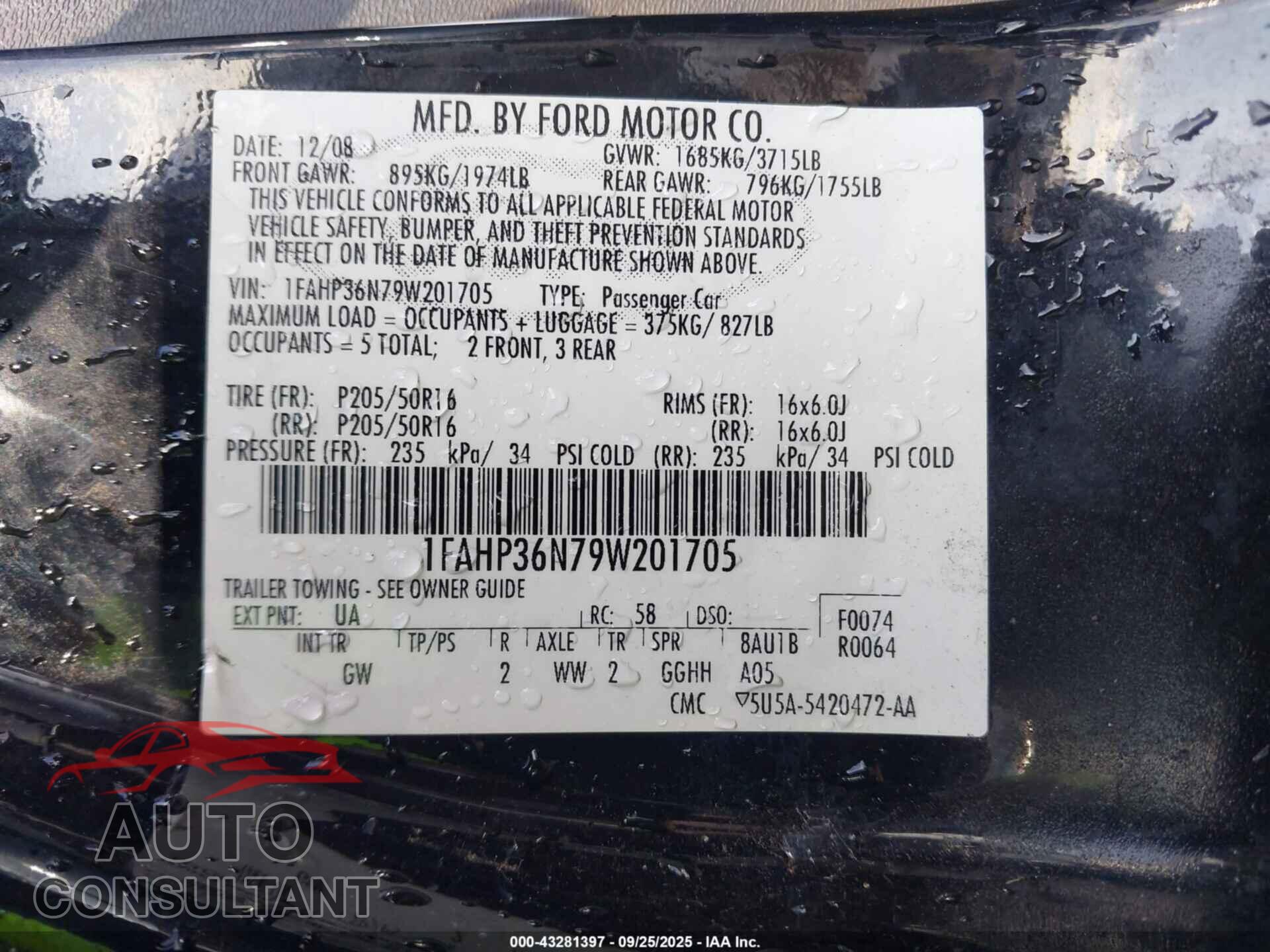 FORD FOCUS 2009 - 1FAHP36N79W201705