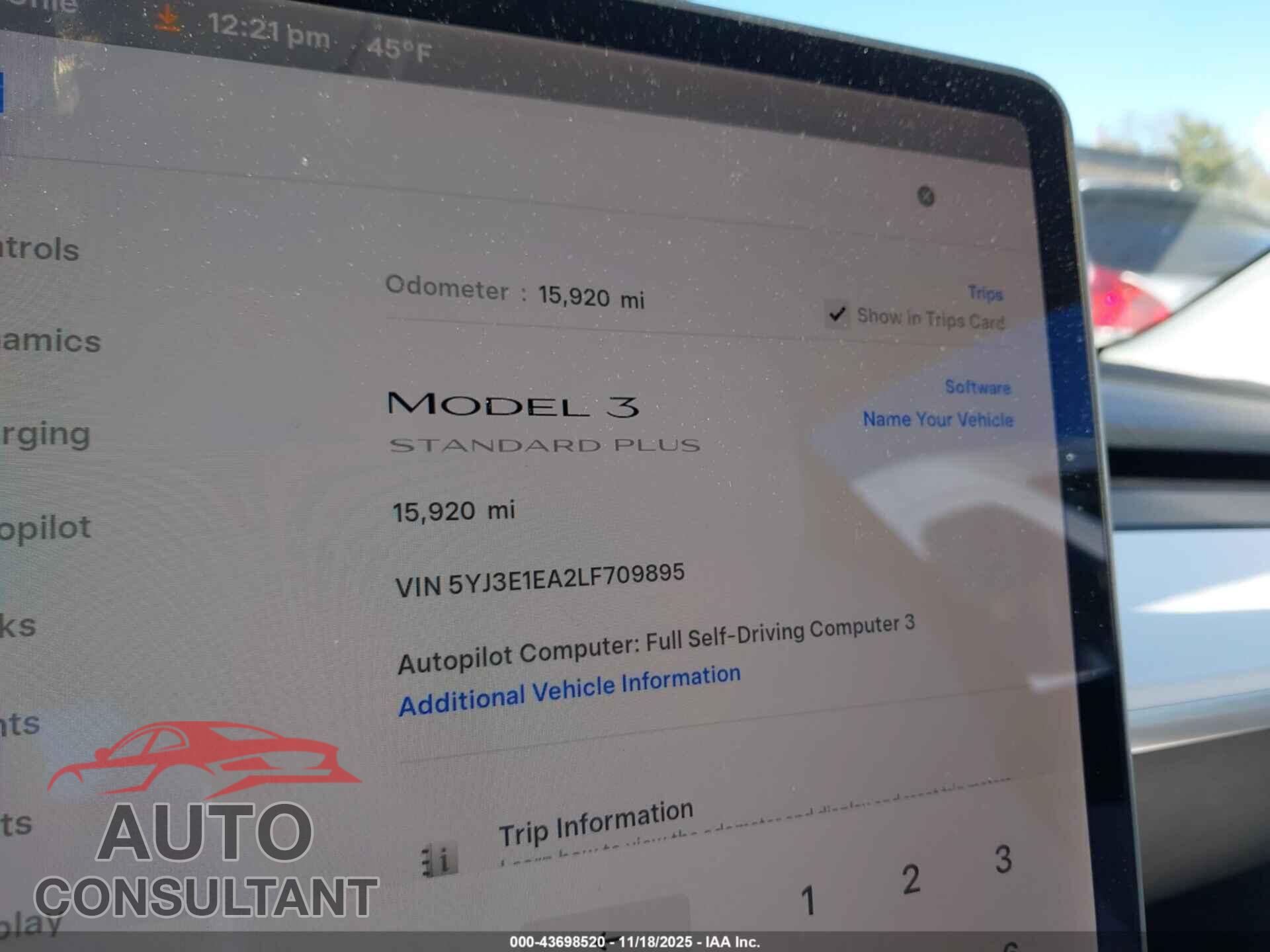 TESLA MODEL 3 2020 - 5YJ3E1EA2LF709895