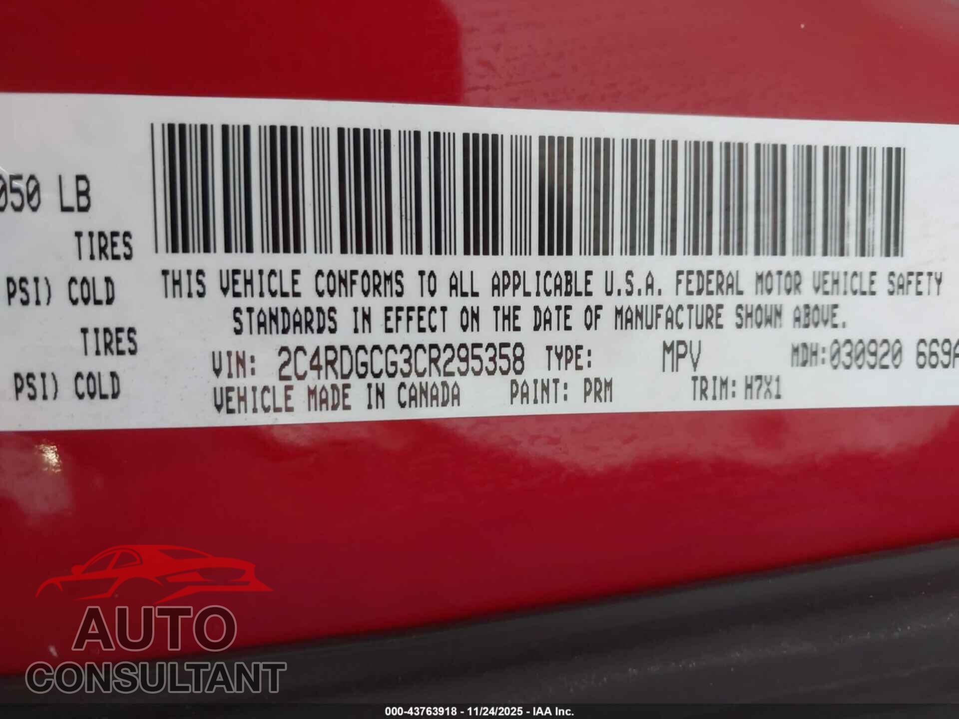 DODGE GRAND CARAVAN 2012 - 2C4RDGCG3CR295358