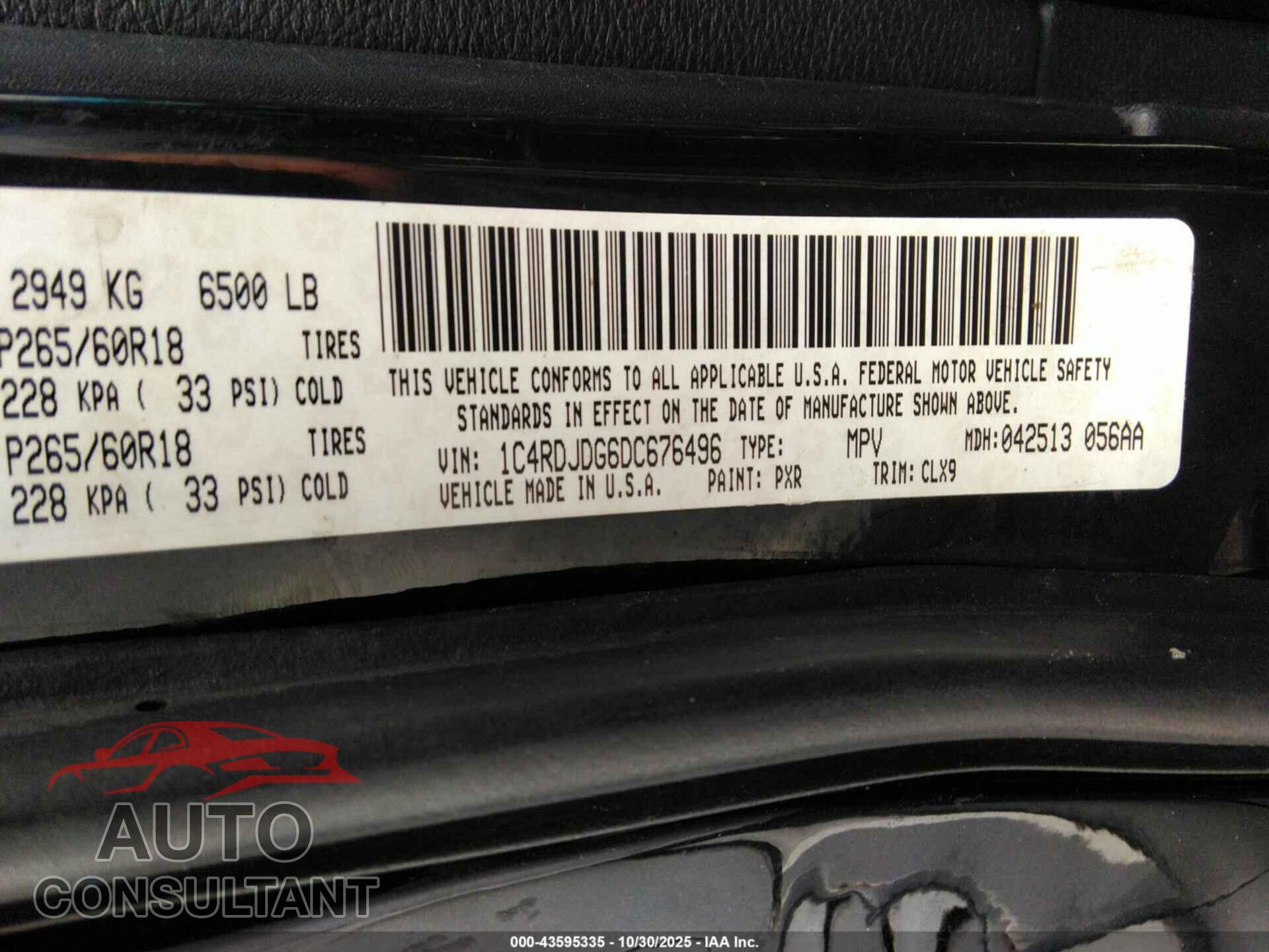 DODGE DURANGO 2013 - 1C4RDJDG6DC676496