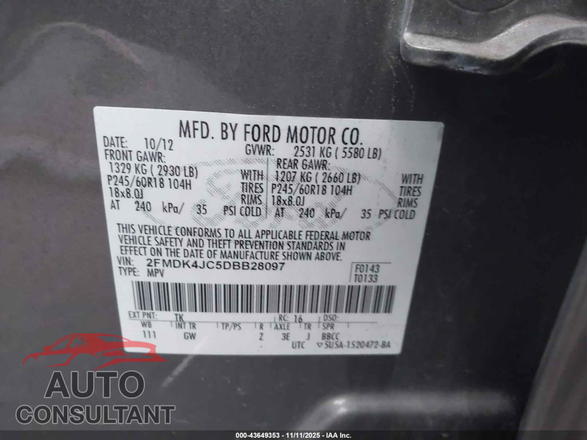 FORD EDGE 2013 - 2FMDK4JC5DBB28097