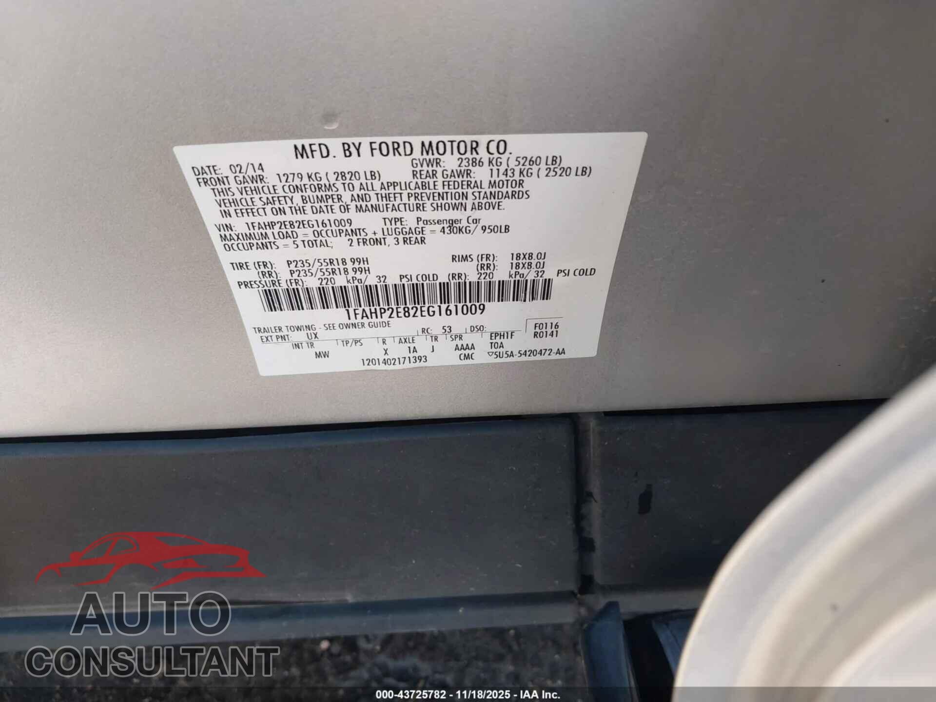 FORD TAURUS 2014 - 1FAHP2E82EG161009