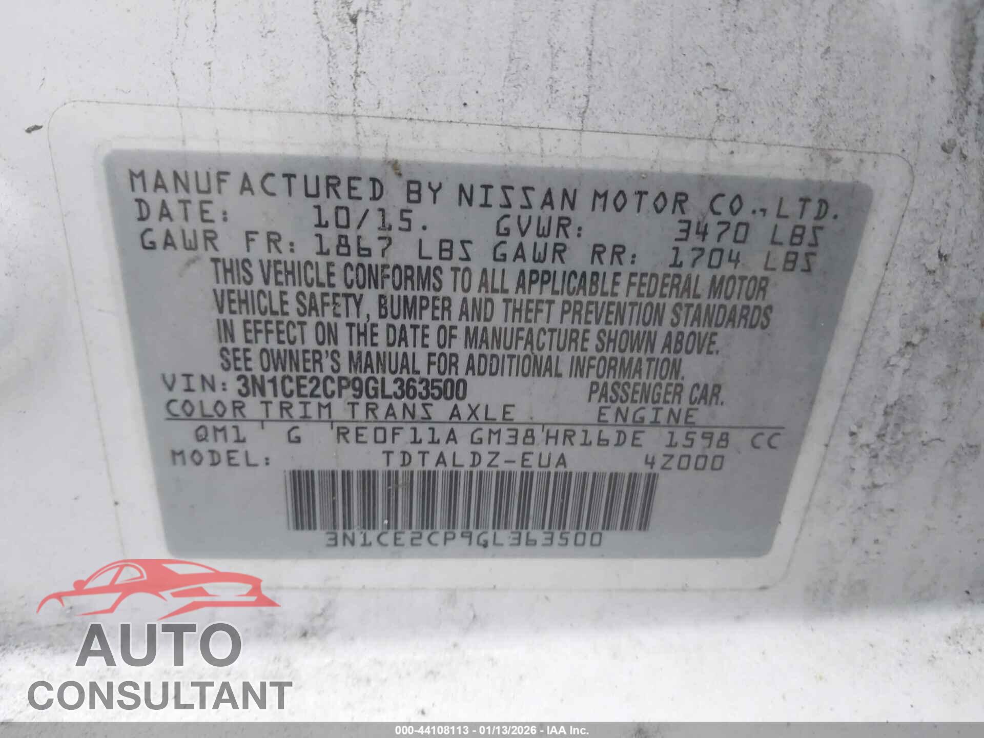 NISSAN VERSA NOTE 2016 - 3N1CE2CP9GL363500