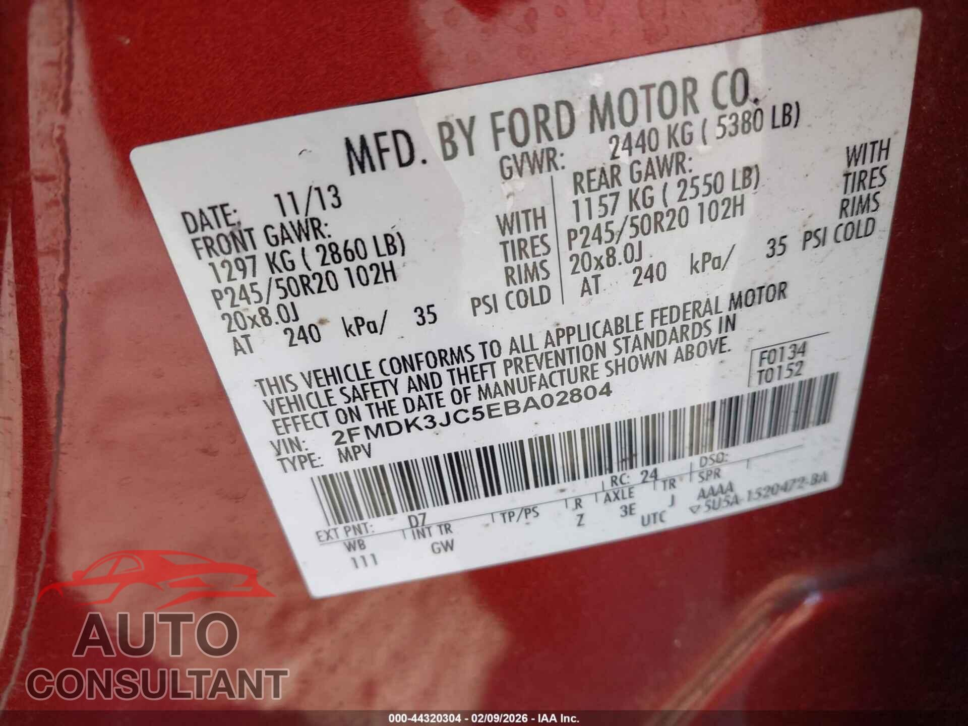 FORD EDGE 2014 - 2FMDK3JC5EBA02804