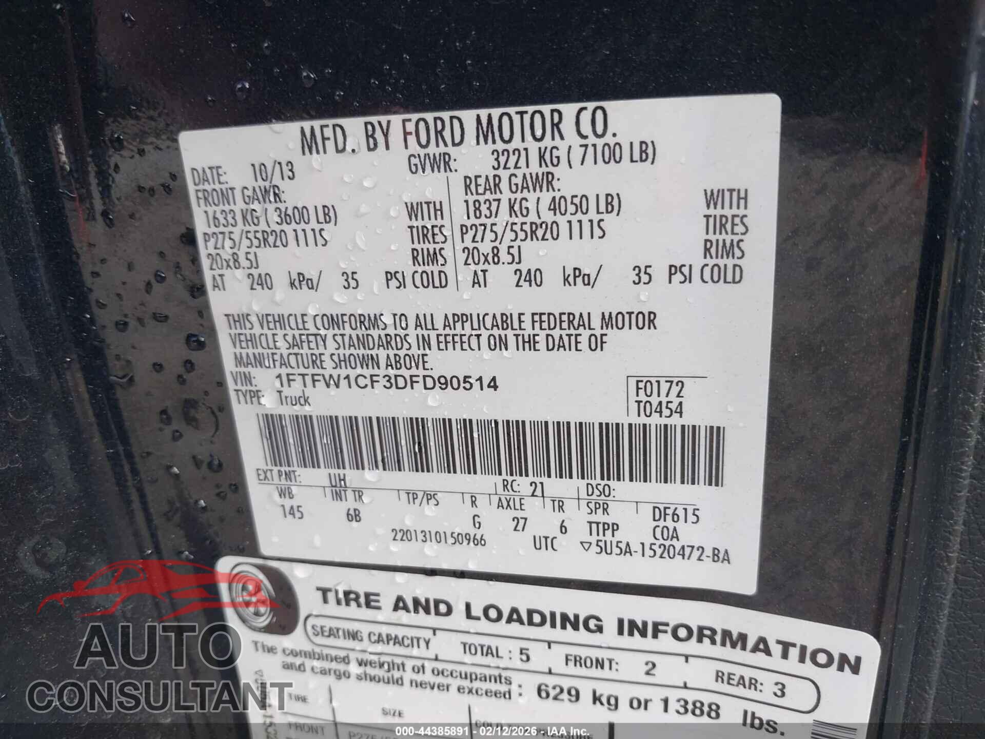 FORD F-150 2013 - 1FTFW1CF3DFD90514