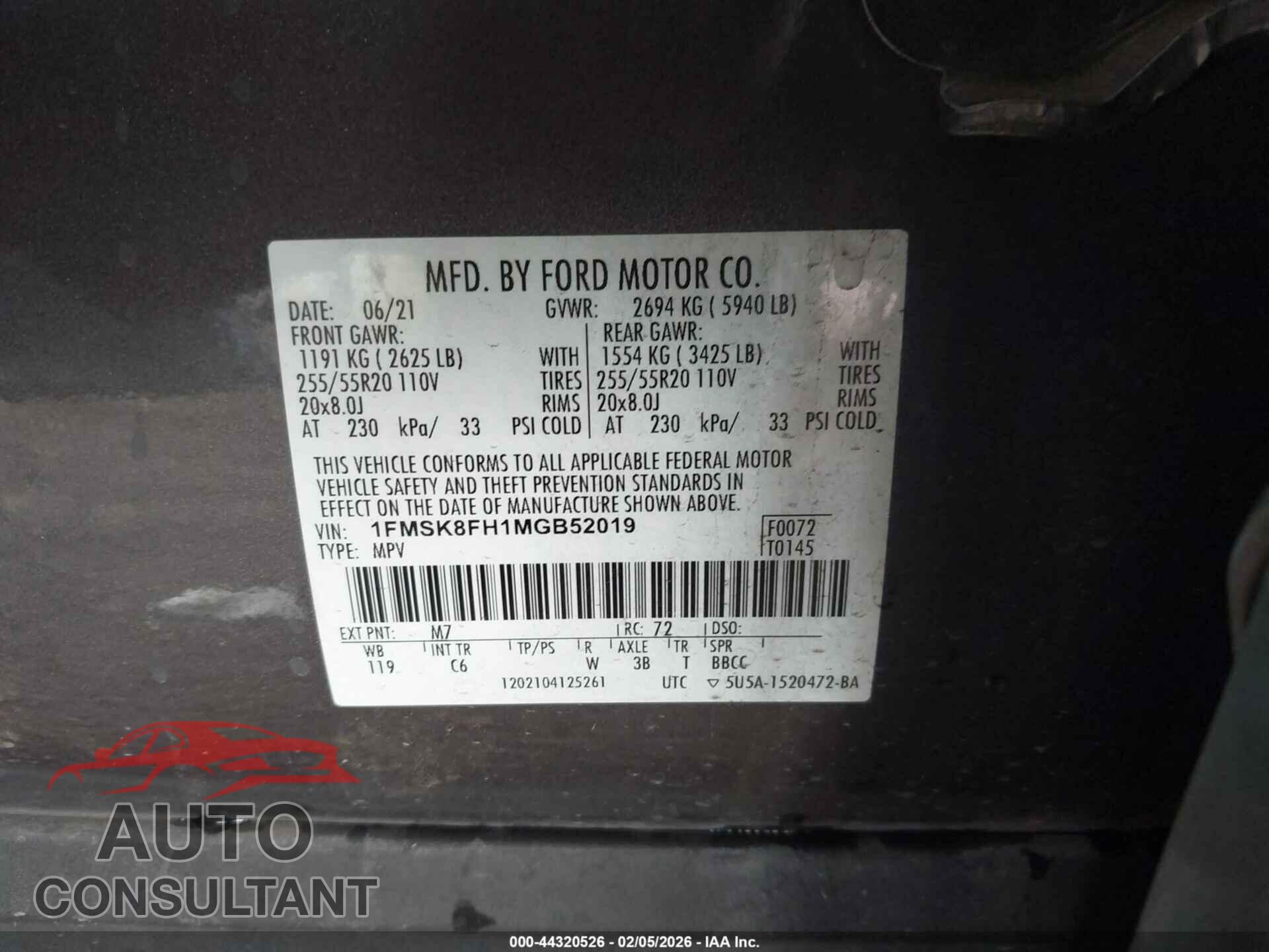 FORD EXPLORER 2021 - 1FMSK8FH1MGB52019