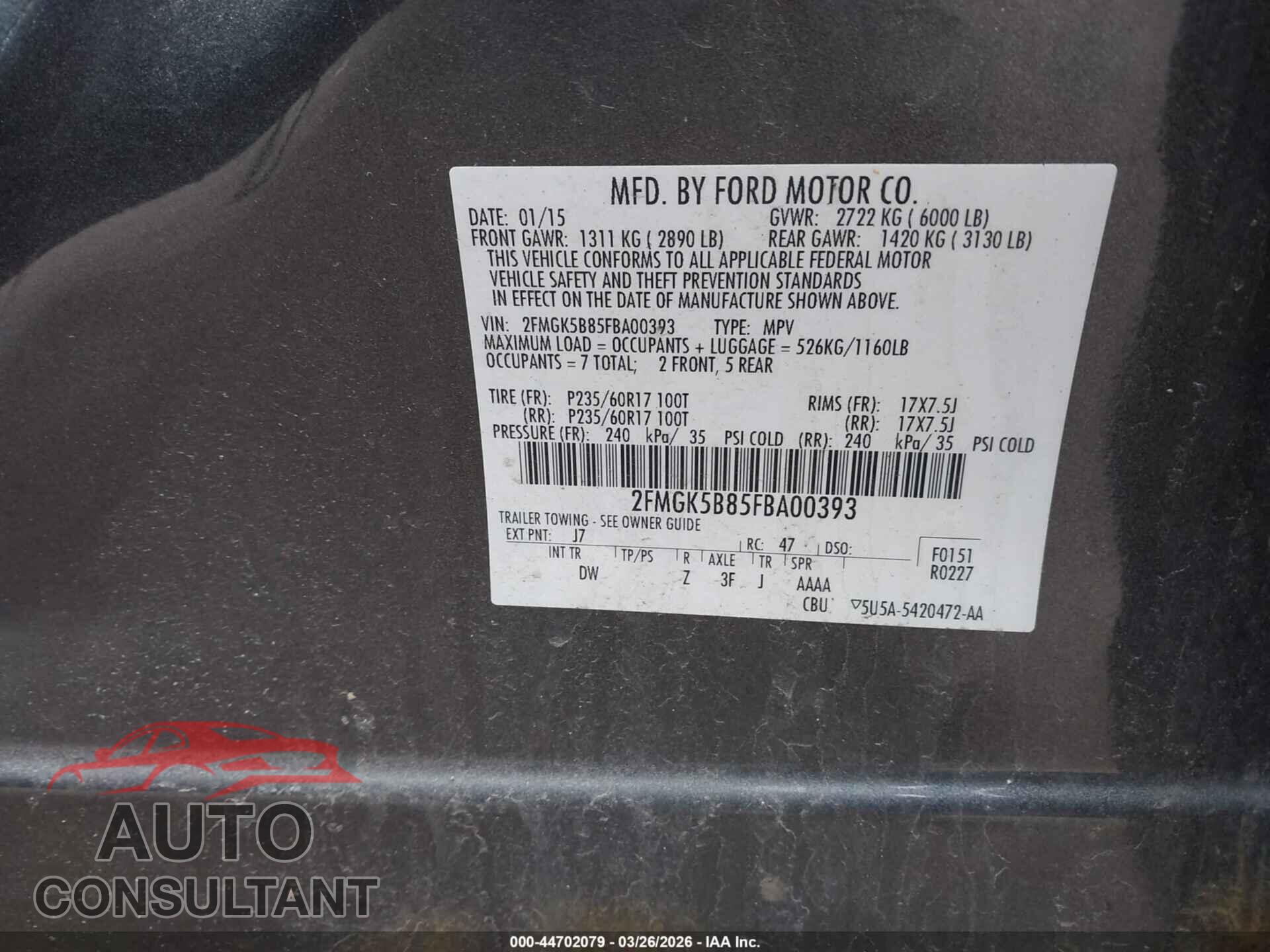 FORD FLEX 2015 - 2FMGK5B85FBA00393
