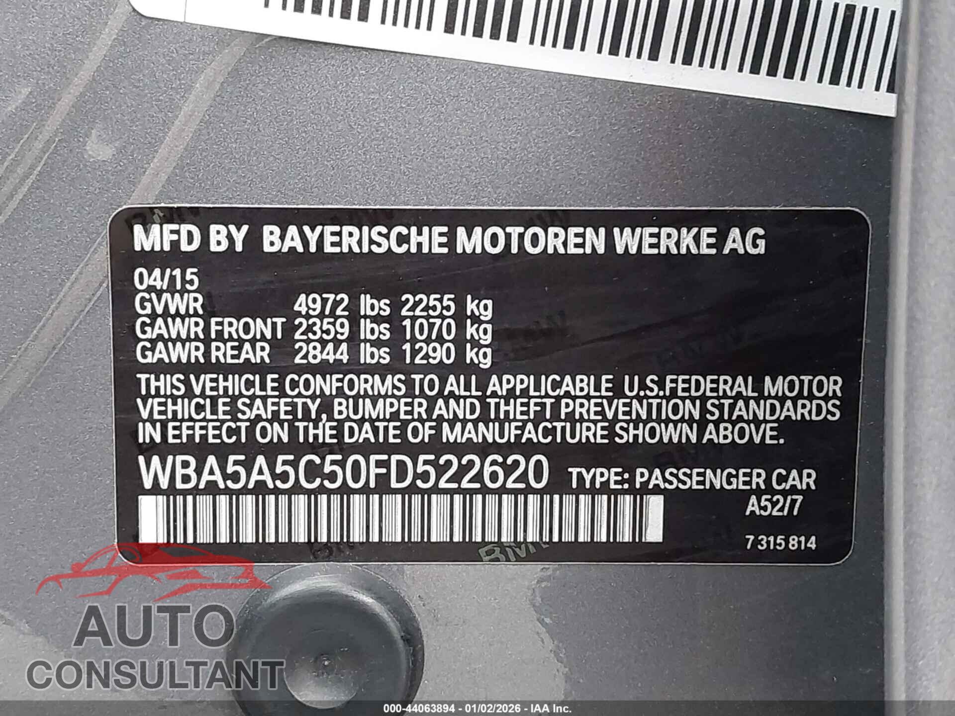 BMW 528I 2015 - WBA5A5C50FD522620