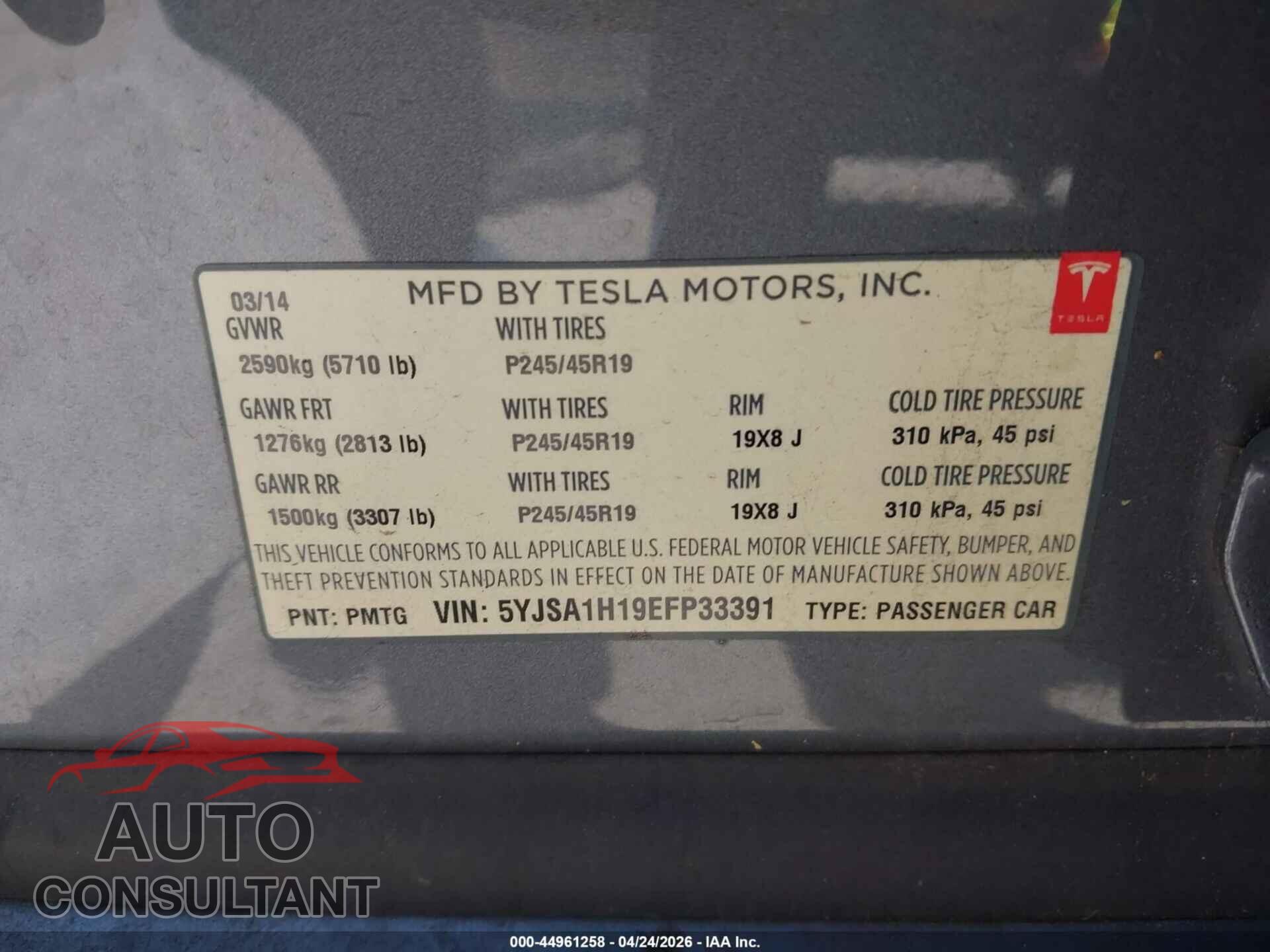 TESLA MODEL S 2014 - 5YJSA1H19EFP33391