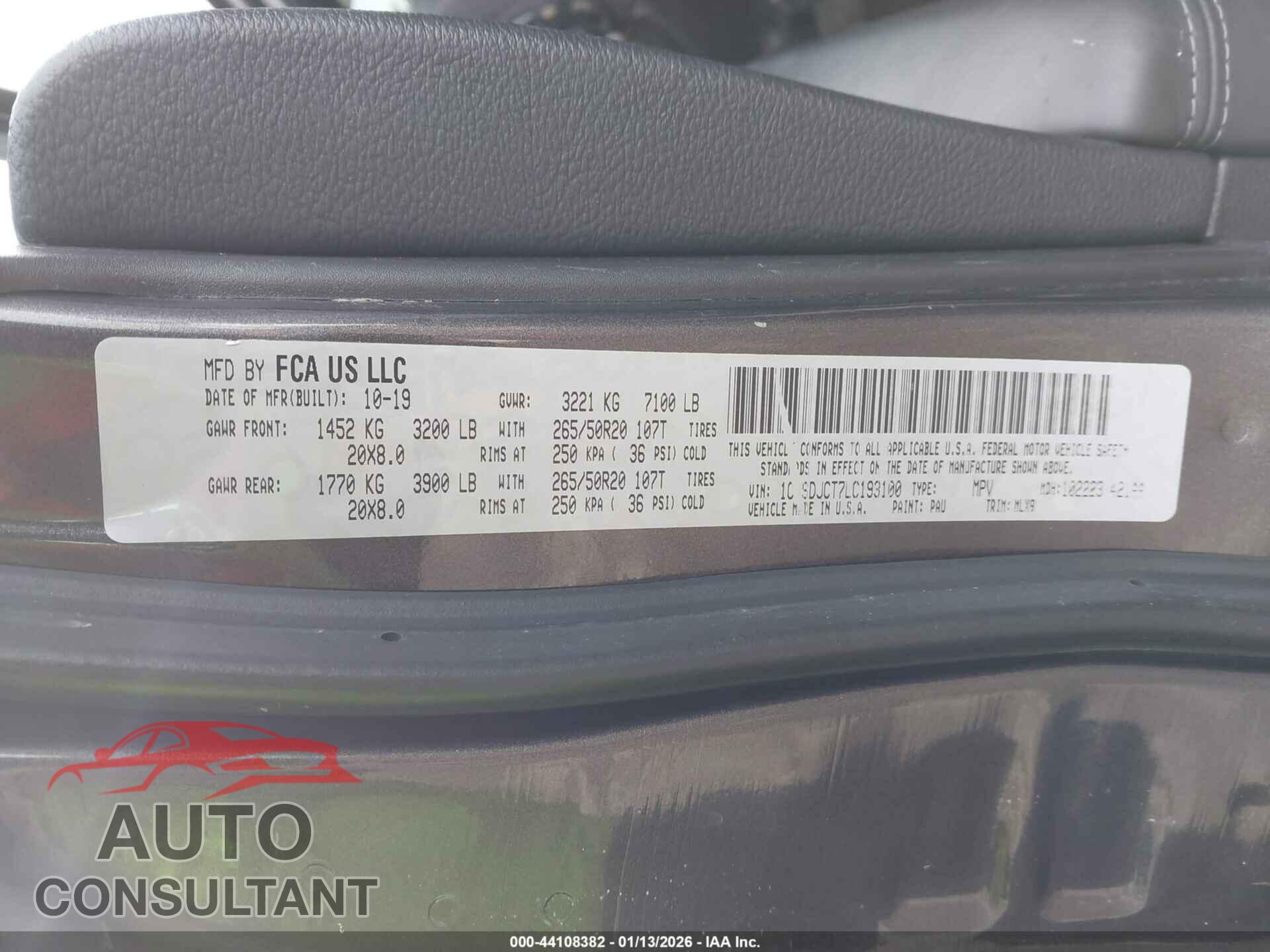 DODGE DURANGO 2020 - 1C4SDJCT7LC193100