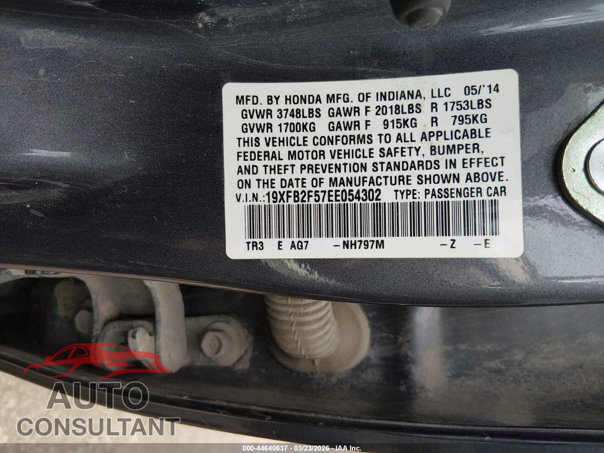 HONDA CIVIC 2014 - 19XFB2F57EE054302