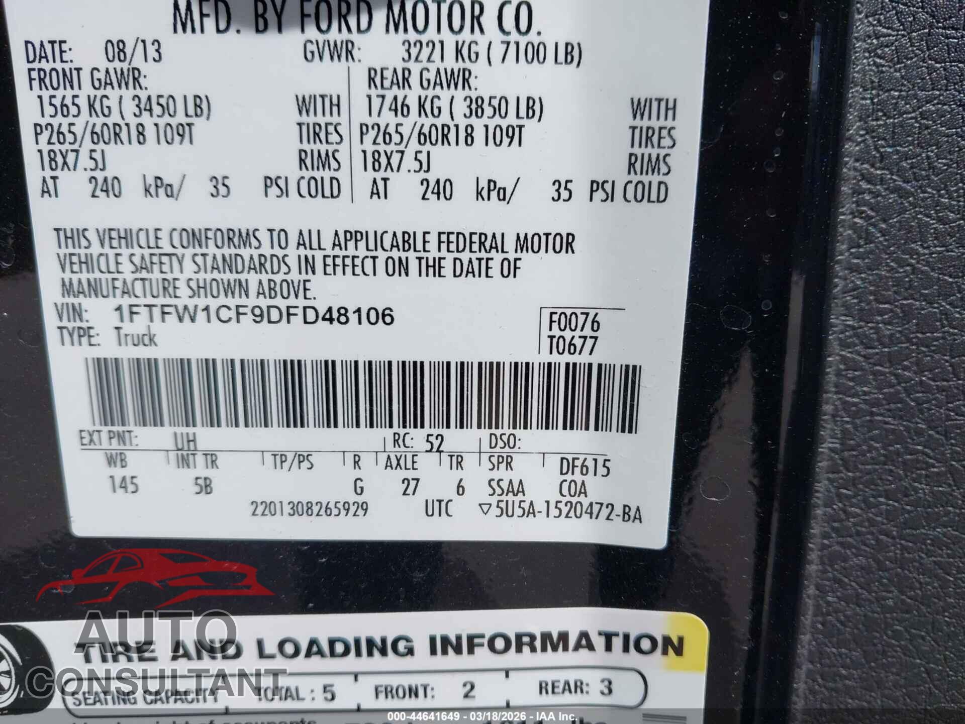 FORD F-150 2013 - 1FTFW1CF9DFD48106