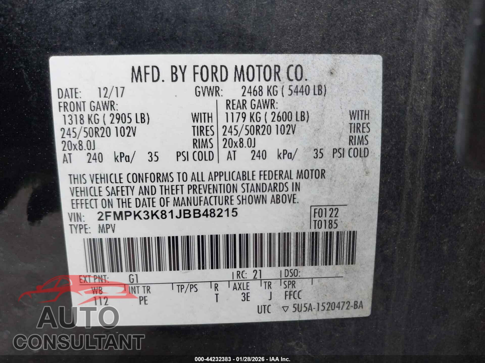 FORD EDGE 2018 - 2FMPK3K81JBB48215