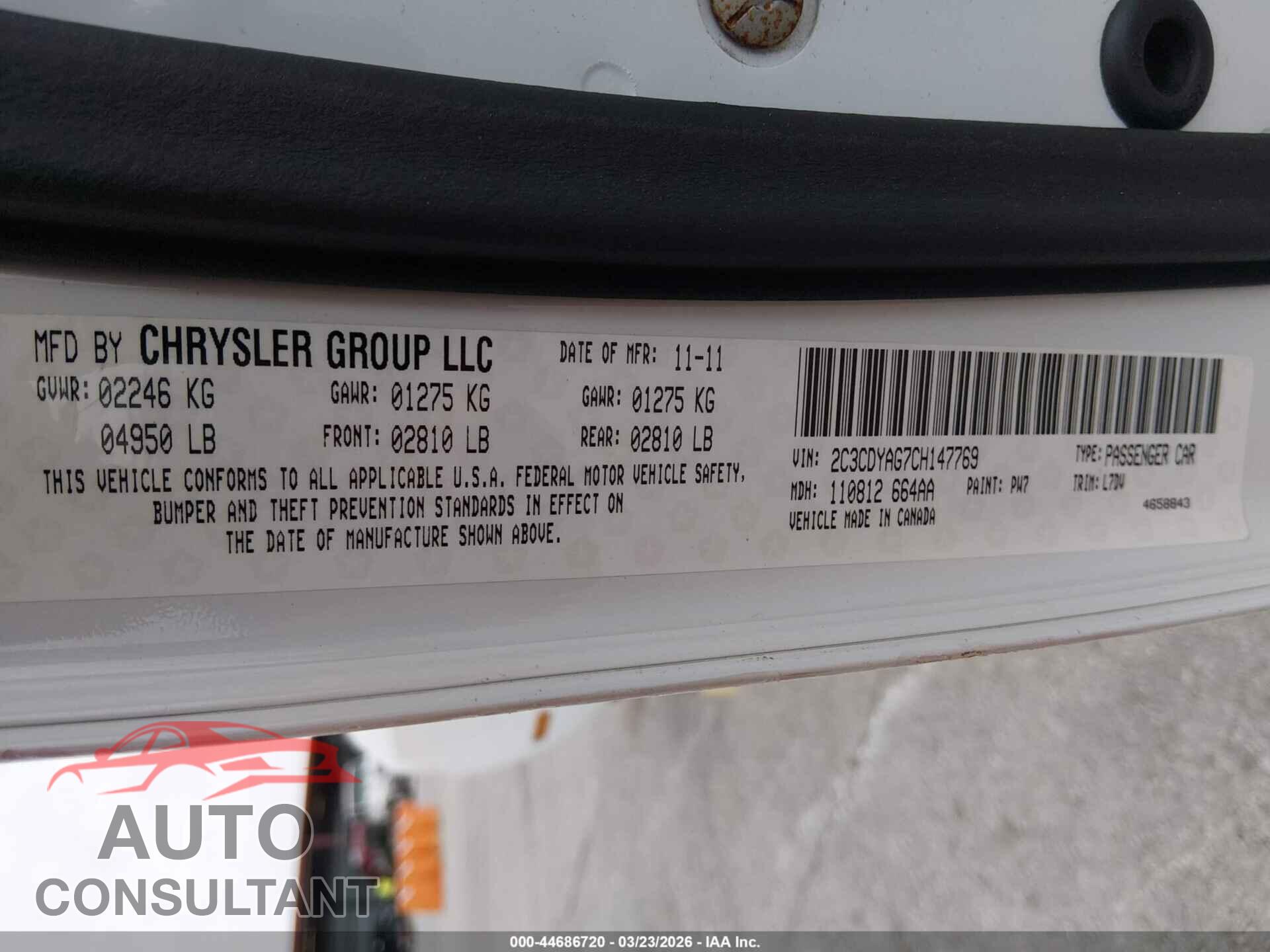 DODGE CHALLENGER 2012 - 2C3CDYAG7CH147769