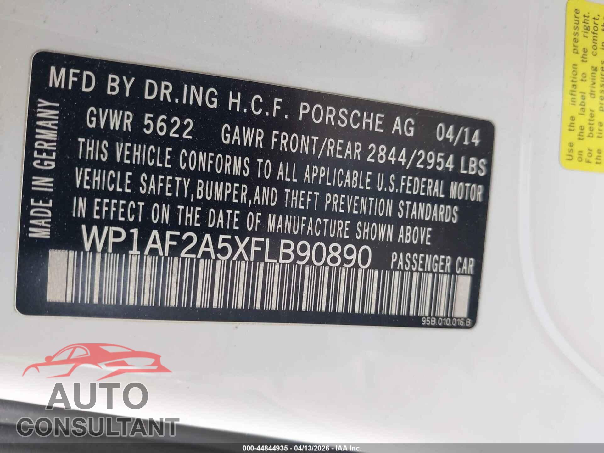 PORSCHE MACAN 2015 - WP1AF2A5XFLB90890