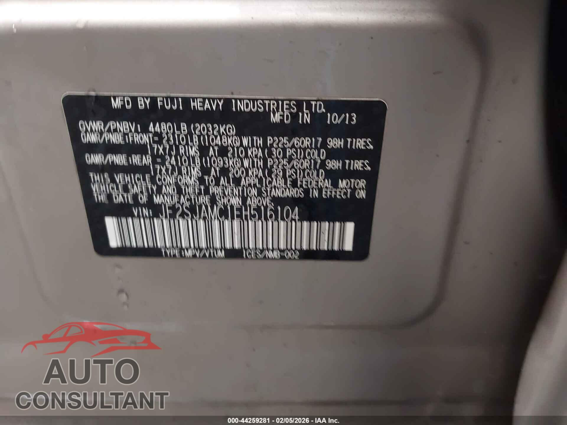 SUBARU FORESTER 2014 - JF2SJAMC1EH516104