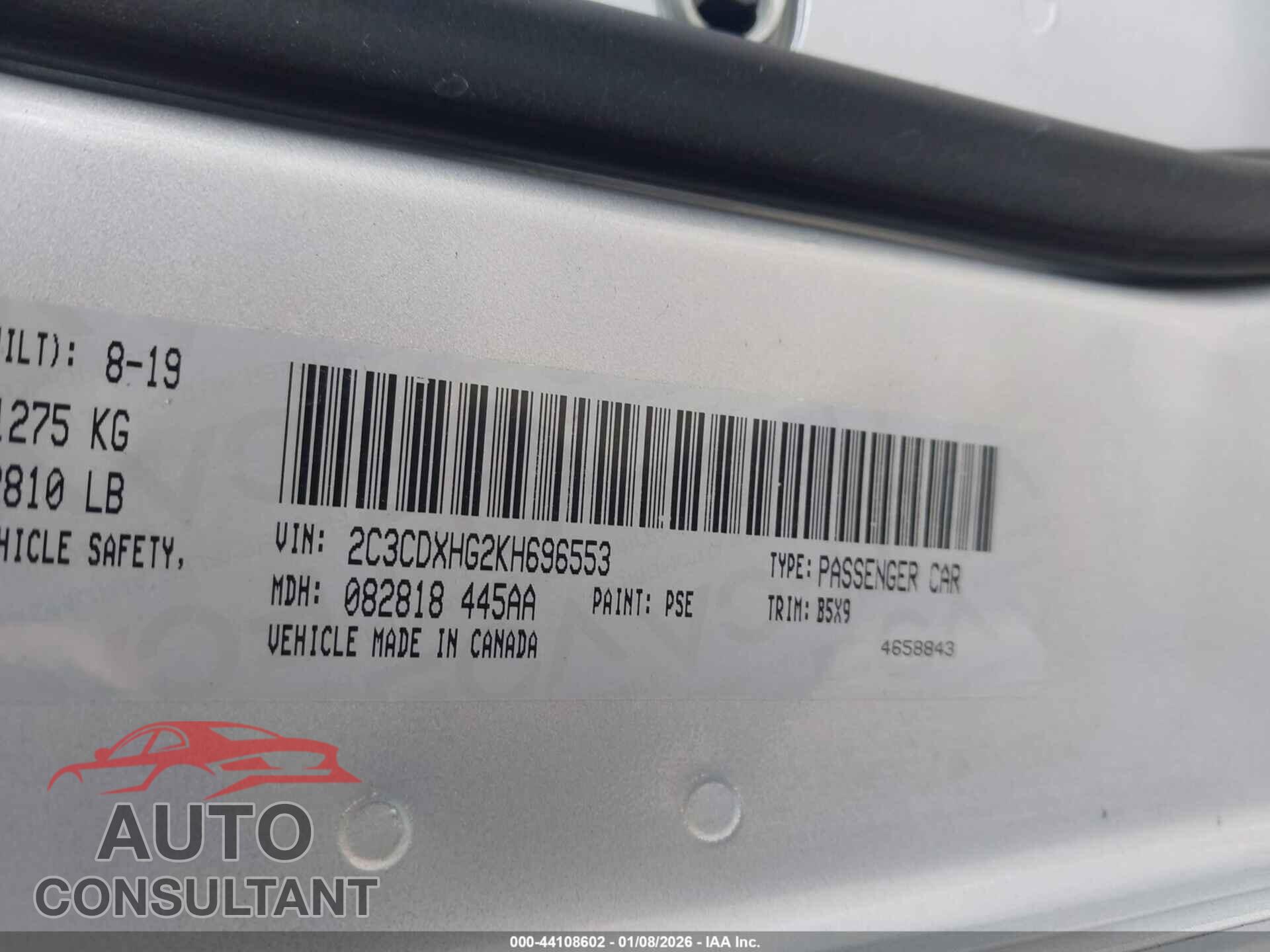 DODGE CHARGER 2019 - 2C3CDXHG2KH696553