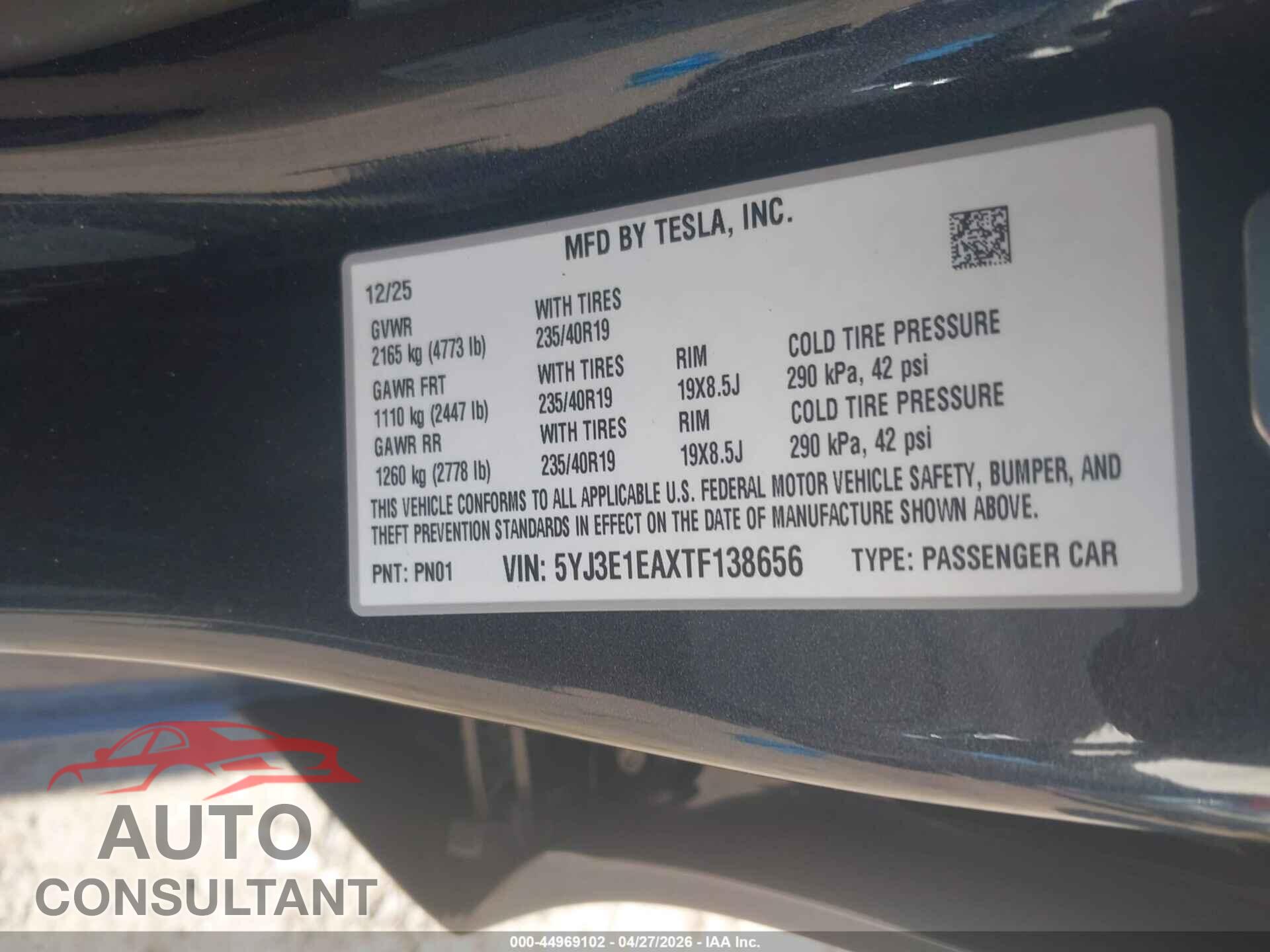 TESLA MODEL 3 2026 - 5YJ3E1EAXTF138656