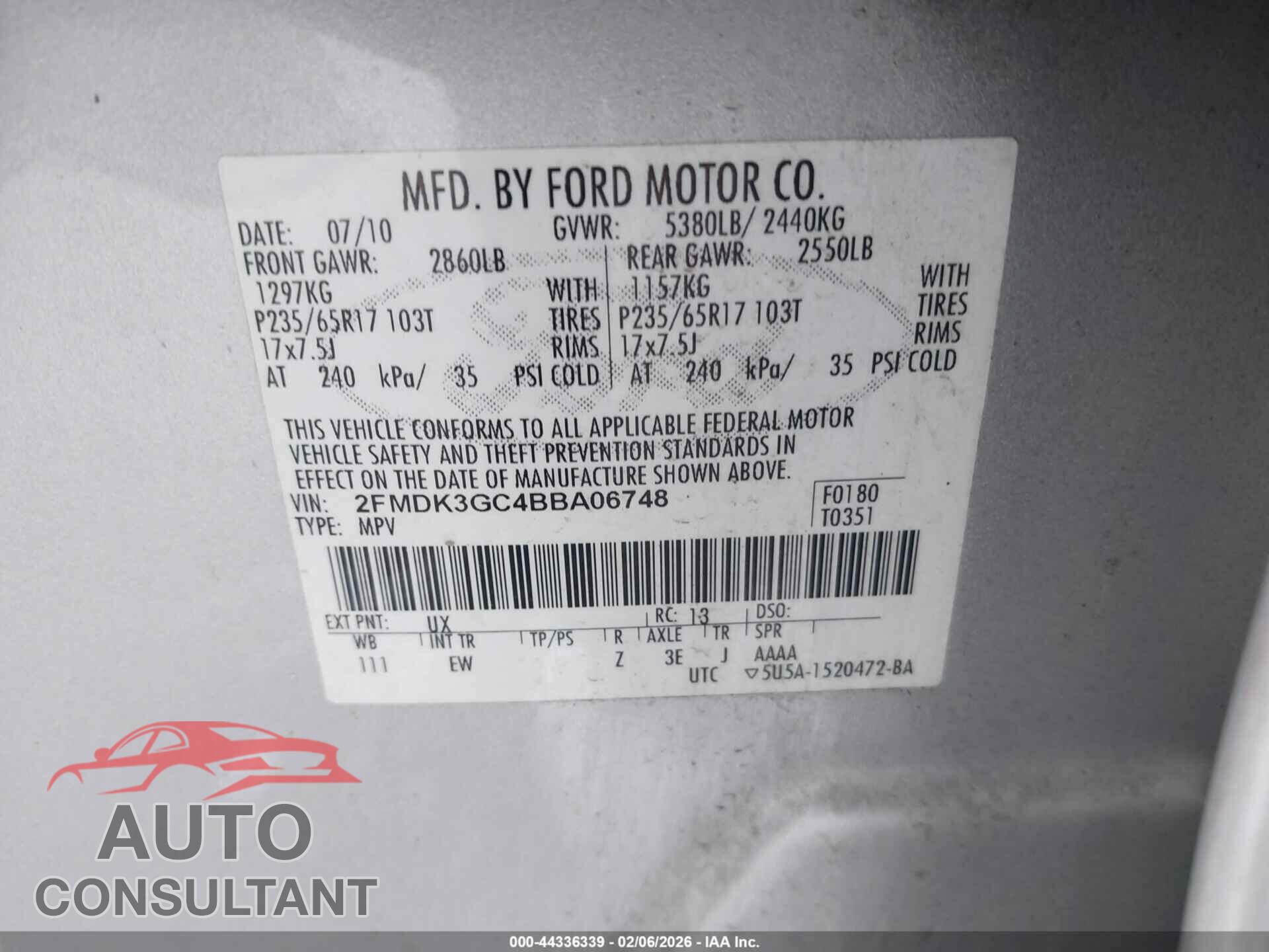 FORD EDGE 2011 - 2FMDK3GC4BBA06748