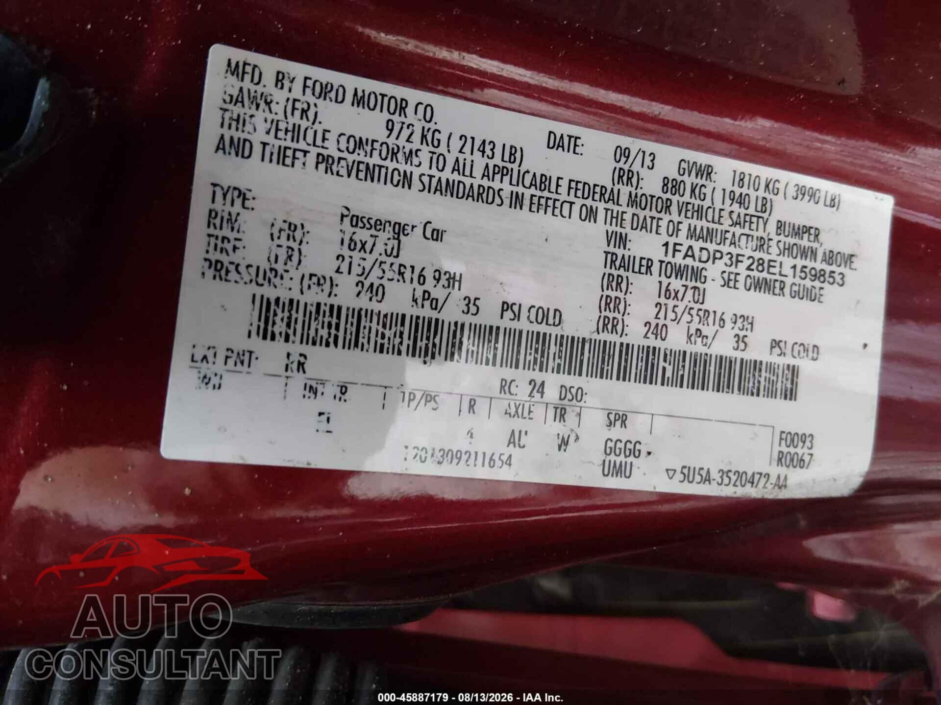 FORD FOCUS 2014 - 1FADP3F28EL159853