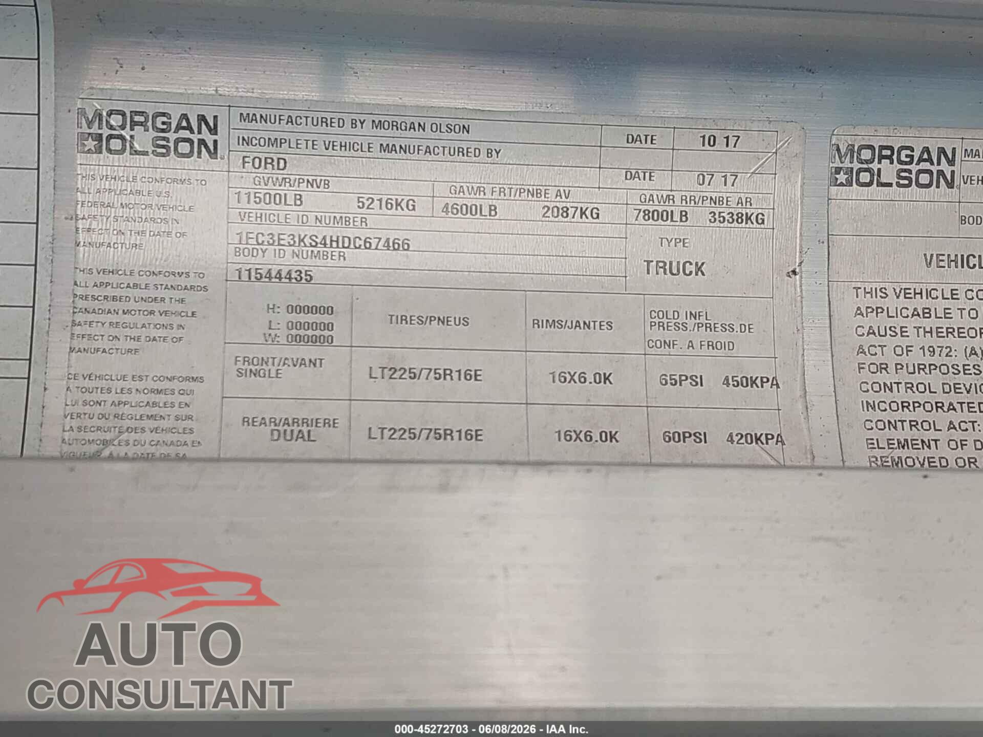 FORD E-350 STRIPPED 2017 - 1FC3E3KS4HDC67466