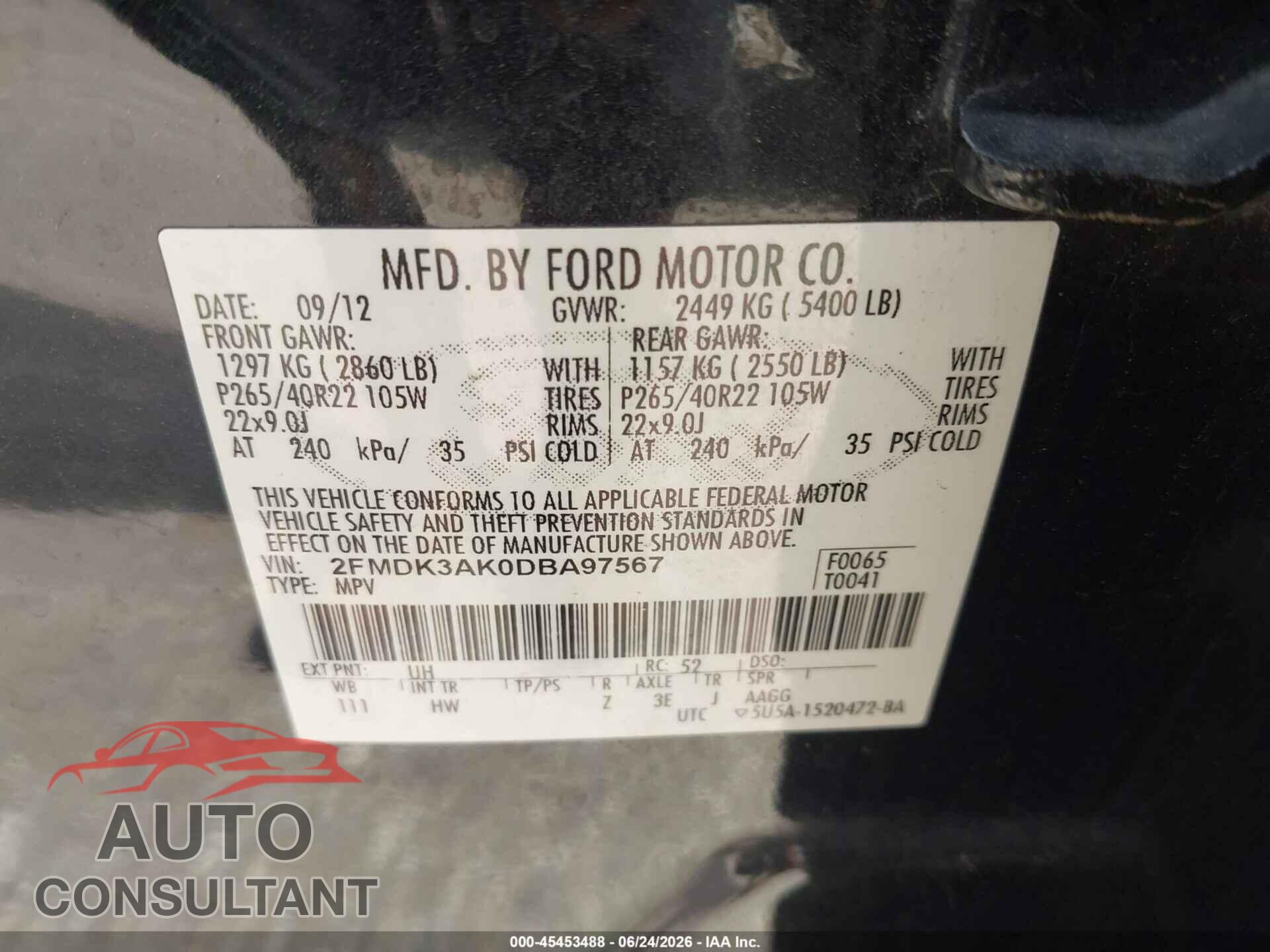 FORD EDGE 2013 - 2FMDK3AK0DBA97567