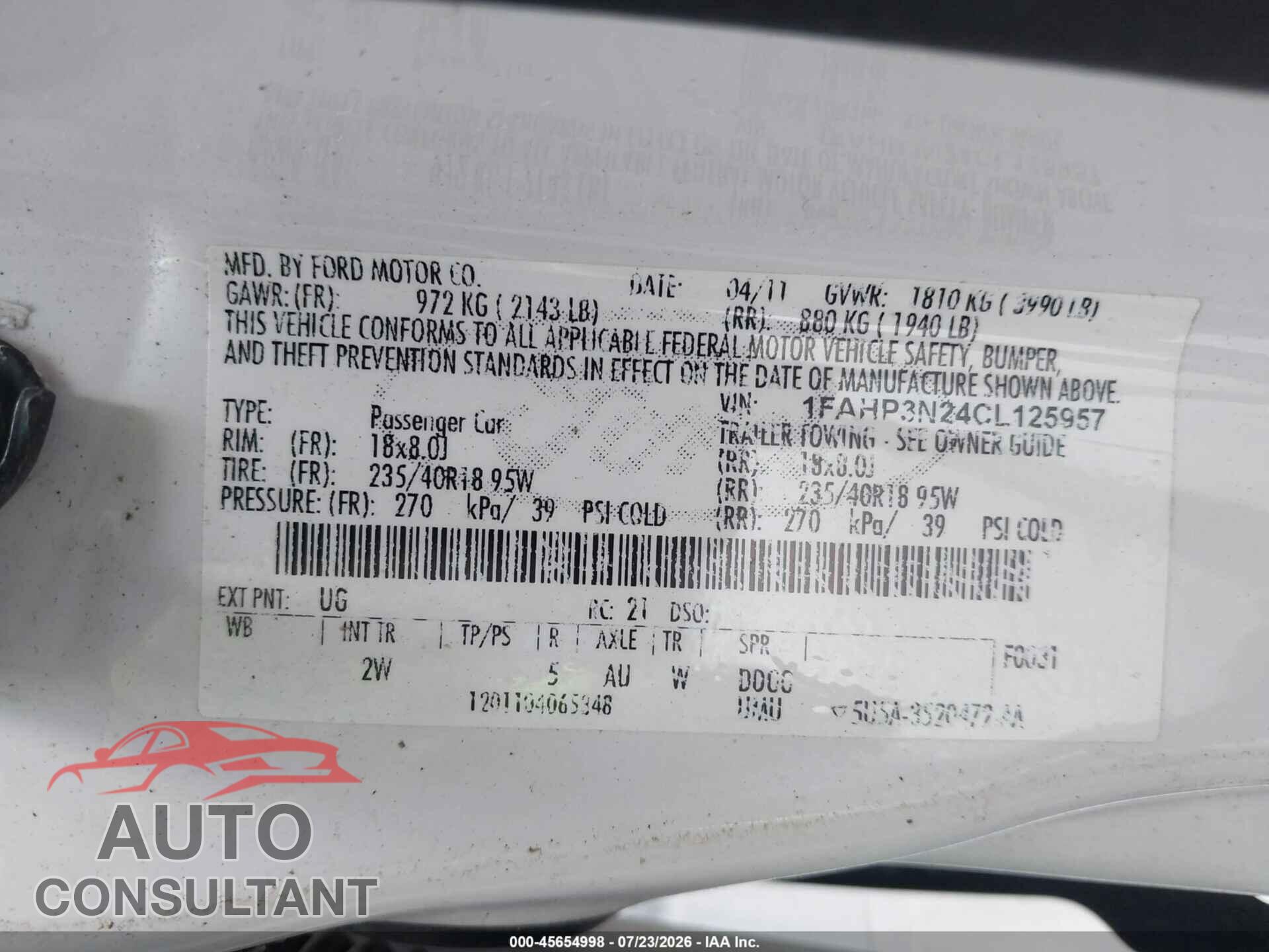 FORD FOCUS 2012 - 1FAHP3N24CL125957