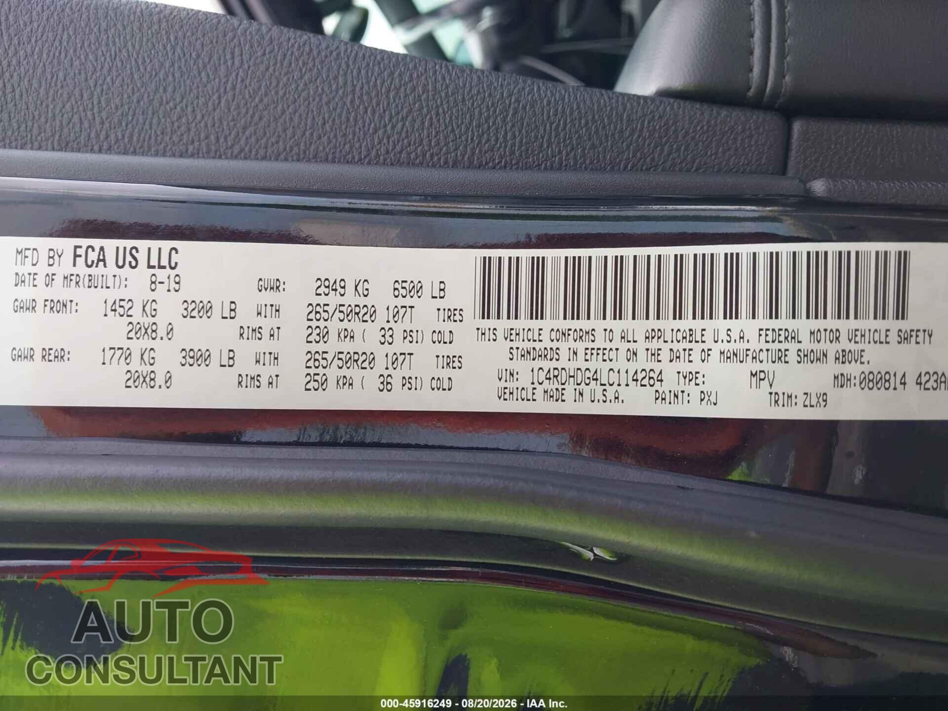 DODGE DURANGO 2020 - 1C4RDHDG4LC114264