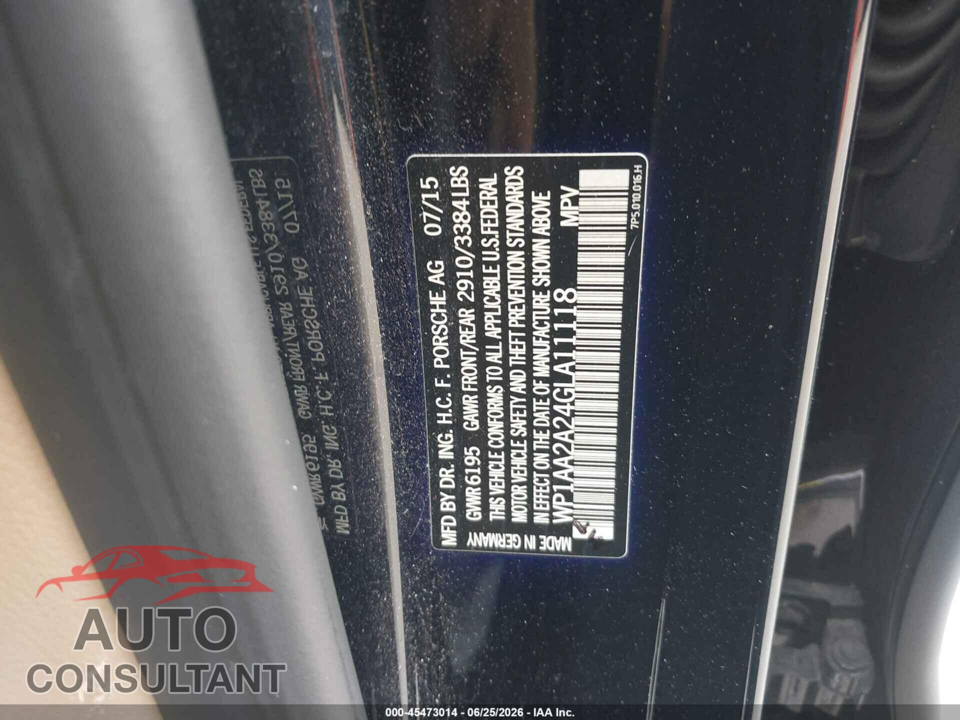 PORSCHE CAYENNE 2016 - WP1AA2A24GLA11118