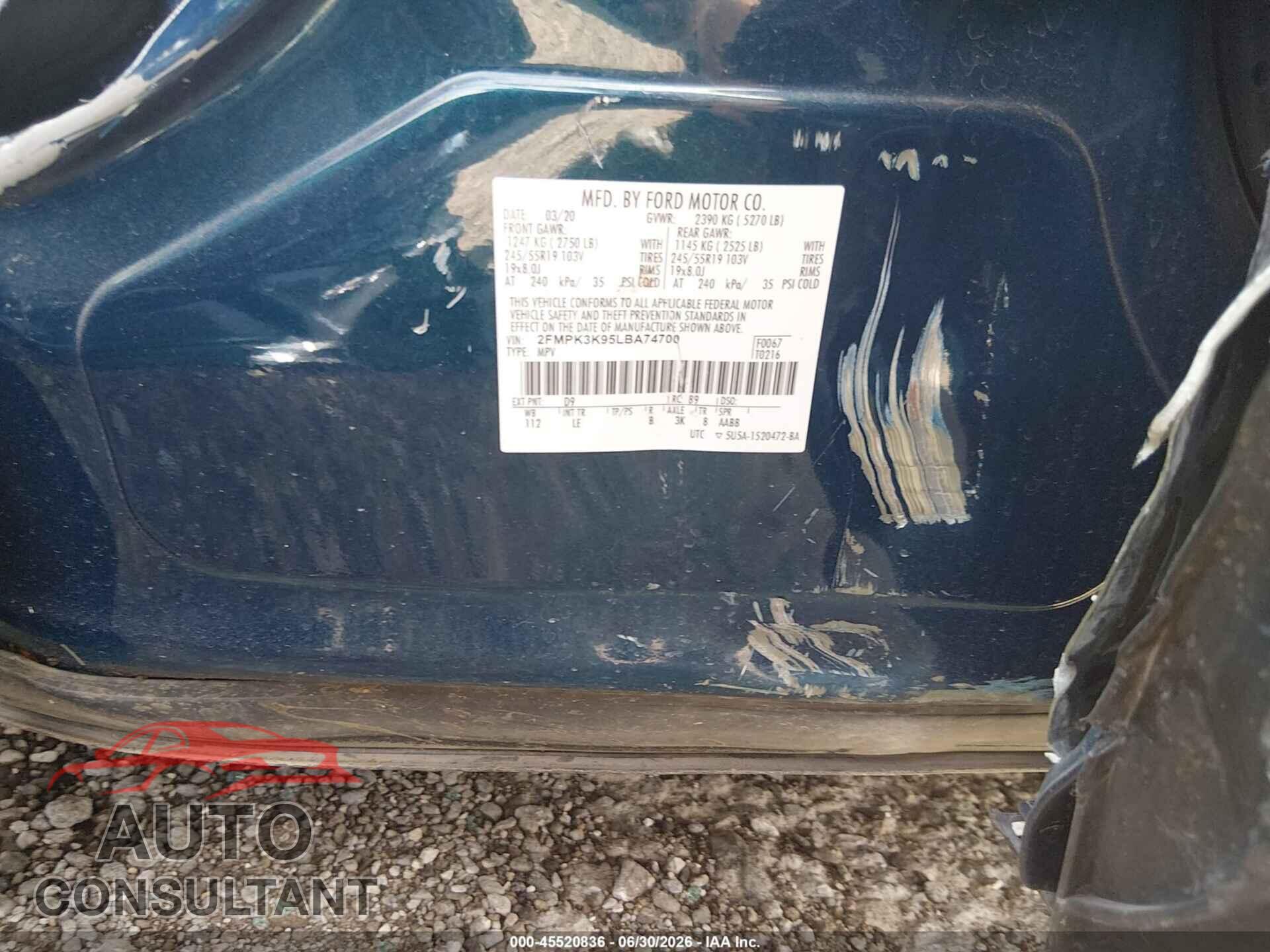 FORD EDGE 2020 - 2FMPK3K95LBA74700