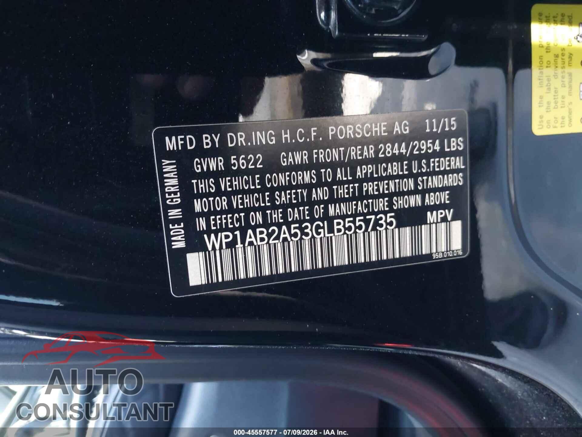 PORSCHE MACAN 2016 - WP1AB2A53GLB55735