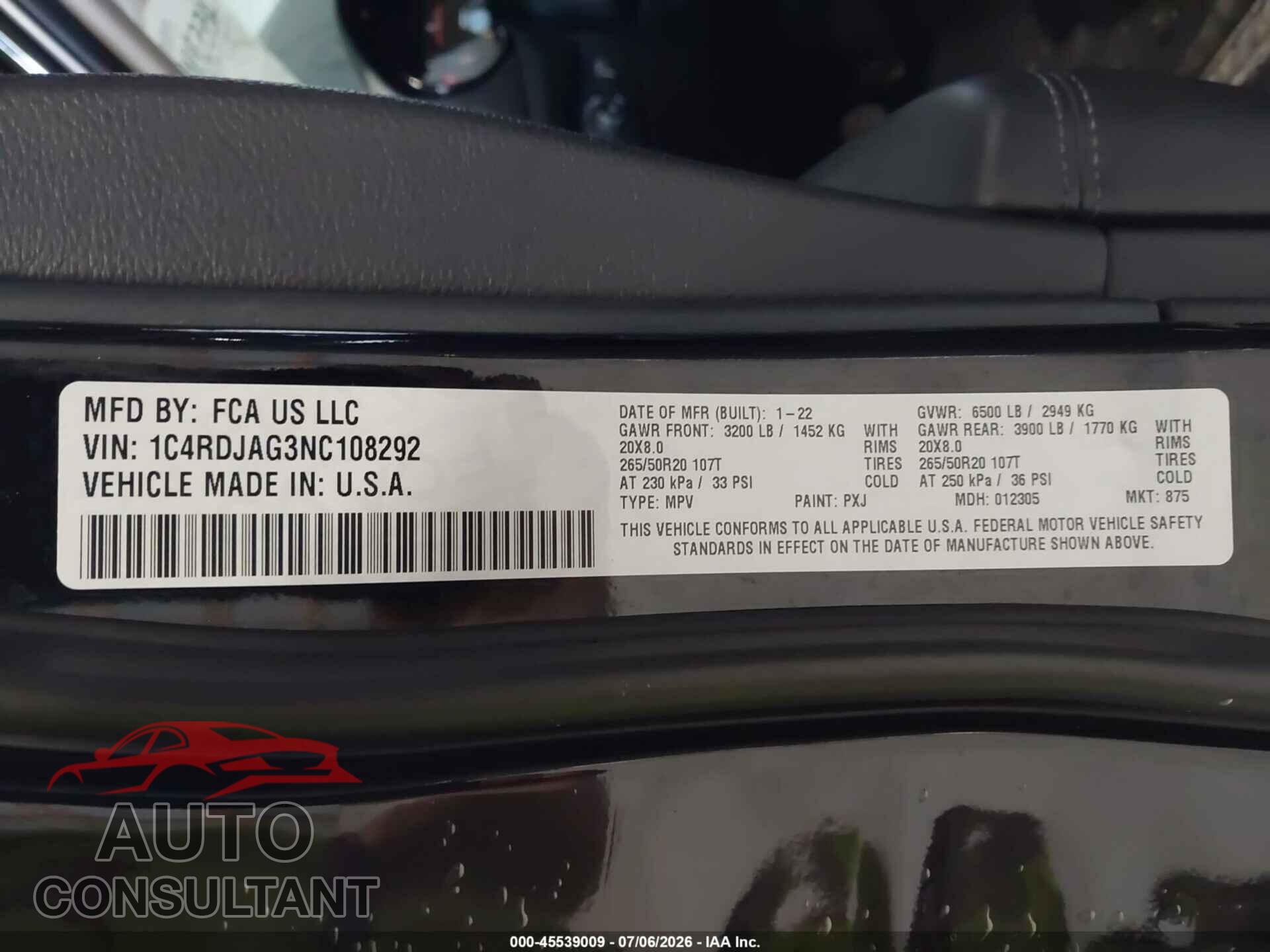 DODGE DURANGO 2022 - 1C4RDJAG3NC108292