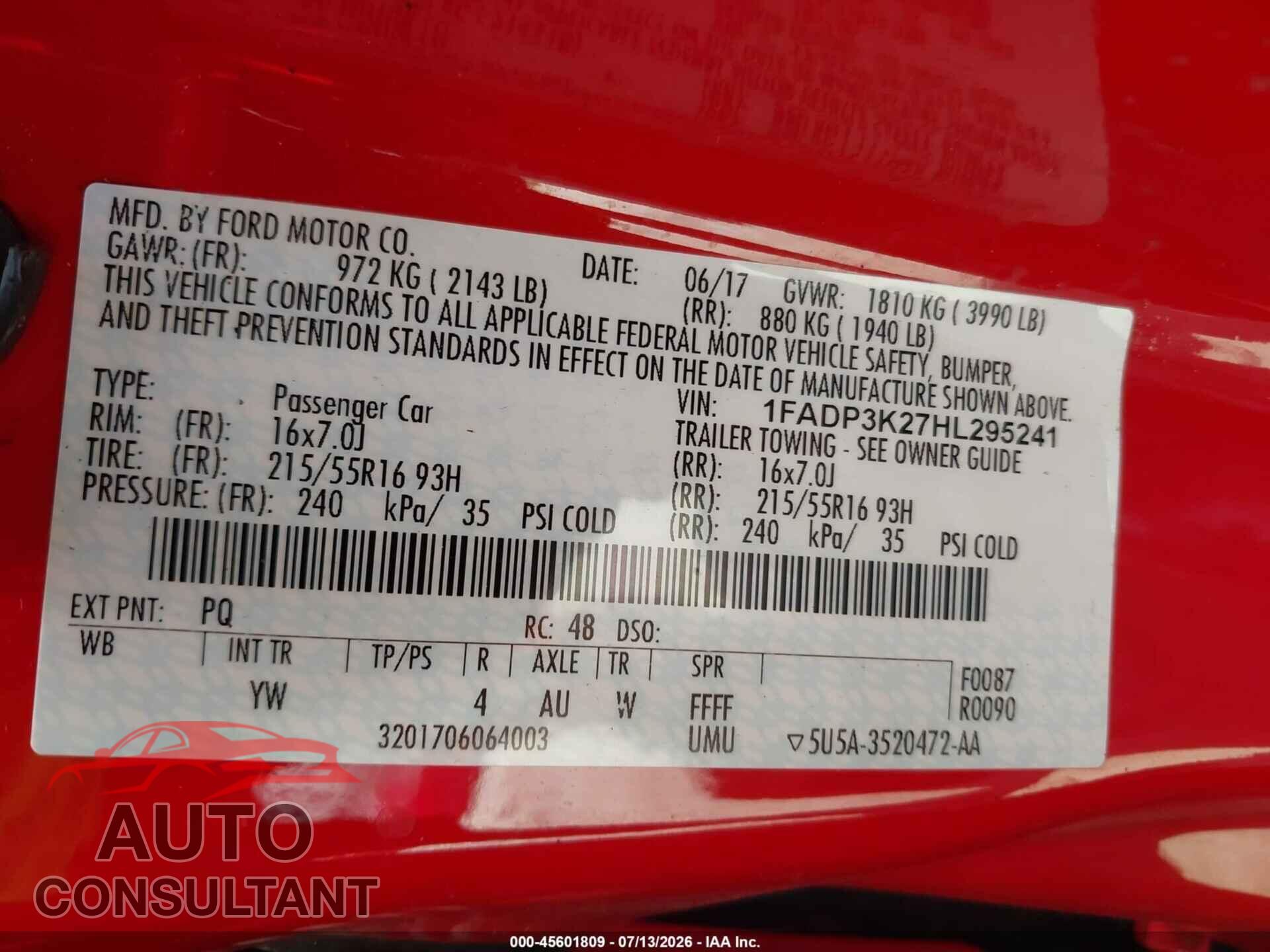 FORD FOCUS 2017 - 1FADP3K27HL295241