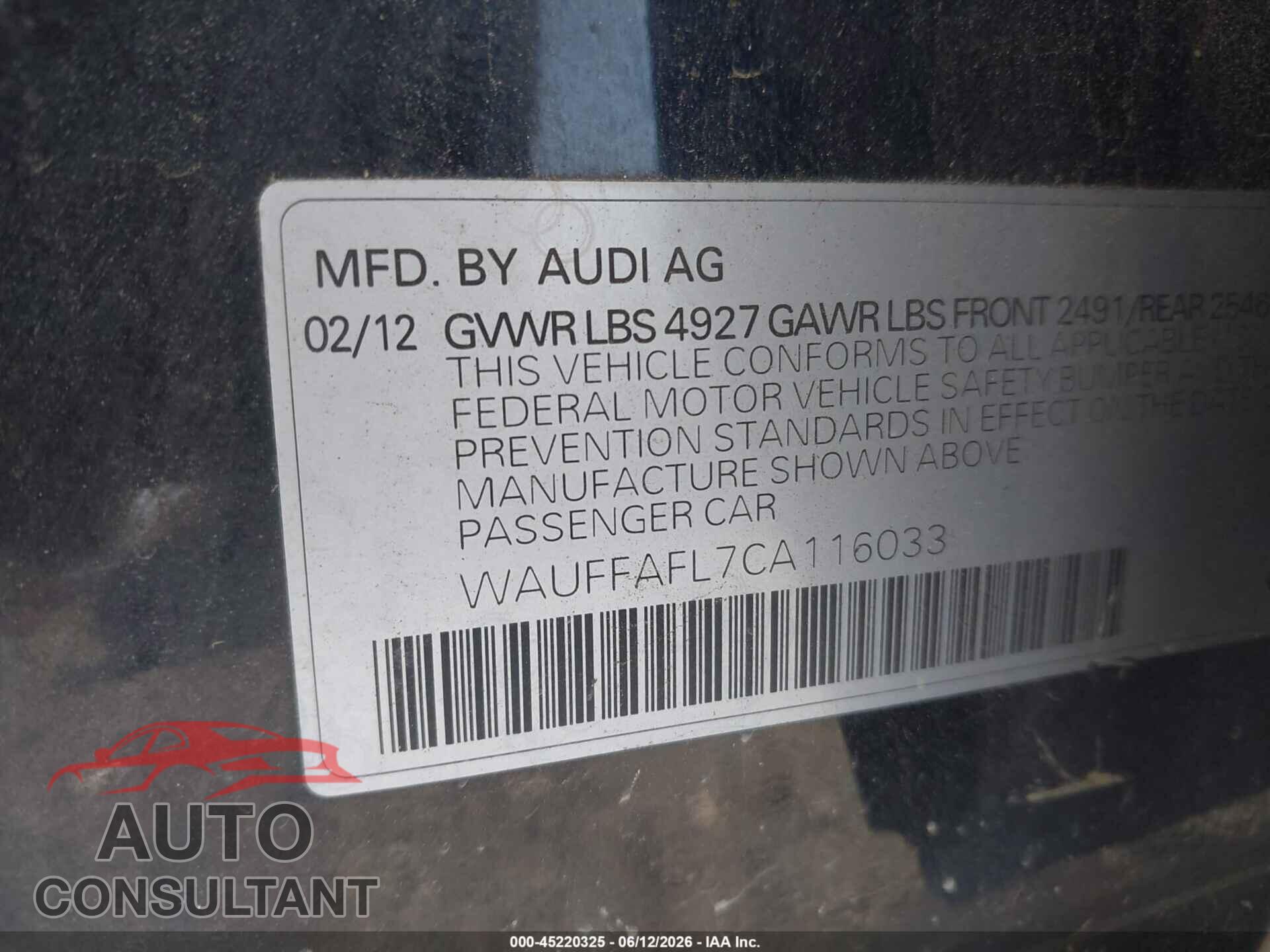 AUDI A4 2012 - WAUFFAFL7CA116033