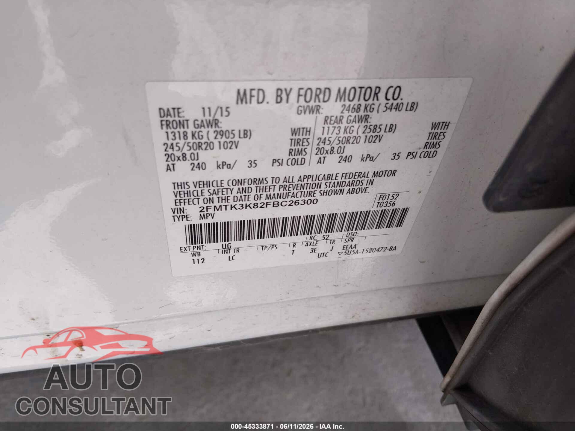 FORD EDGE 2015 - 2FMTK3K82FBC26300