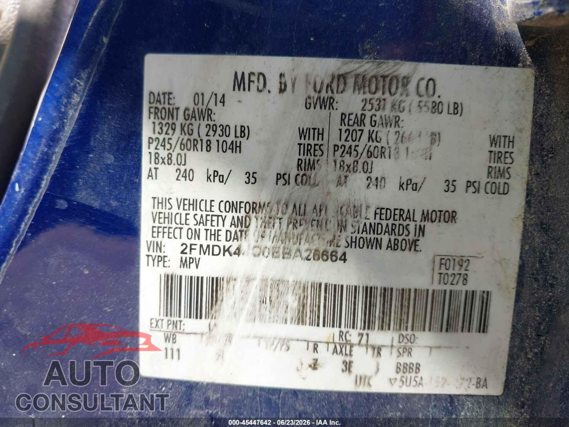 FORD EDGE 2014 - 2FMDK4JC6EBA26664
