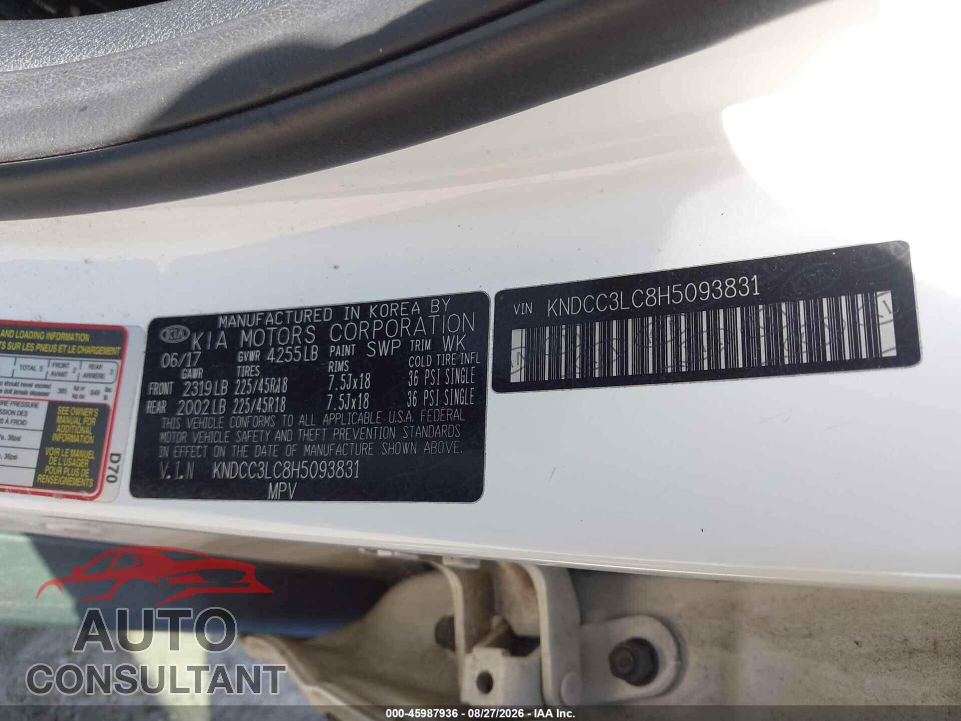 KIA NIRO 2017 - KNDCC3LC8H5093831
