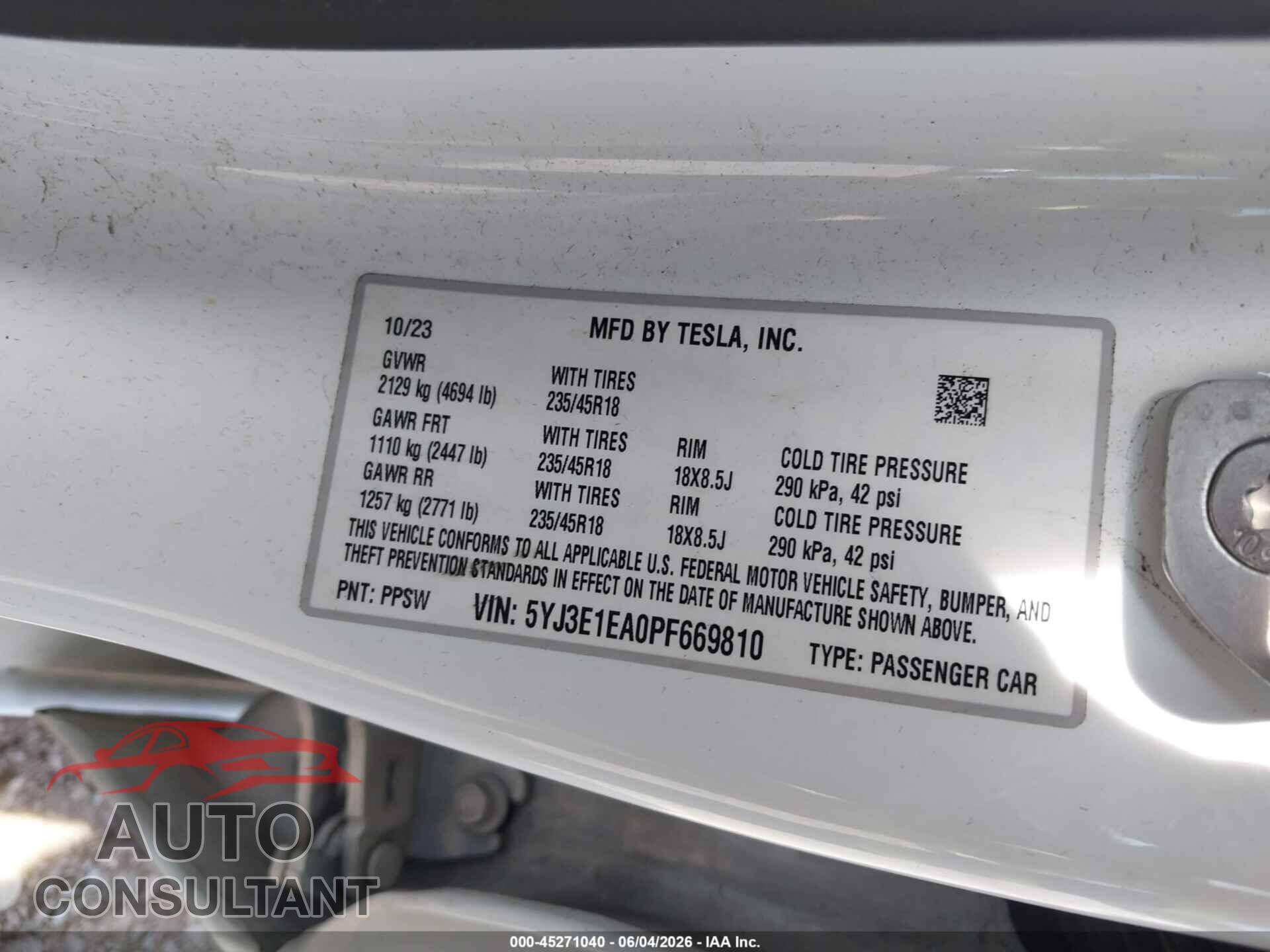 TESLA MODEL 3 2023 - 5YJ3E1EA0PF669810
